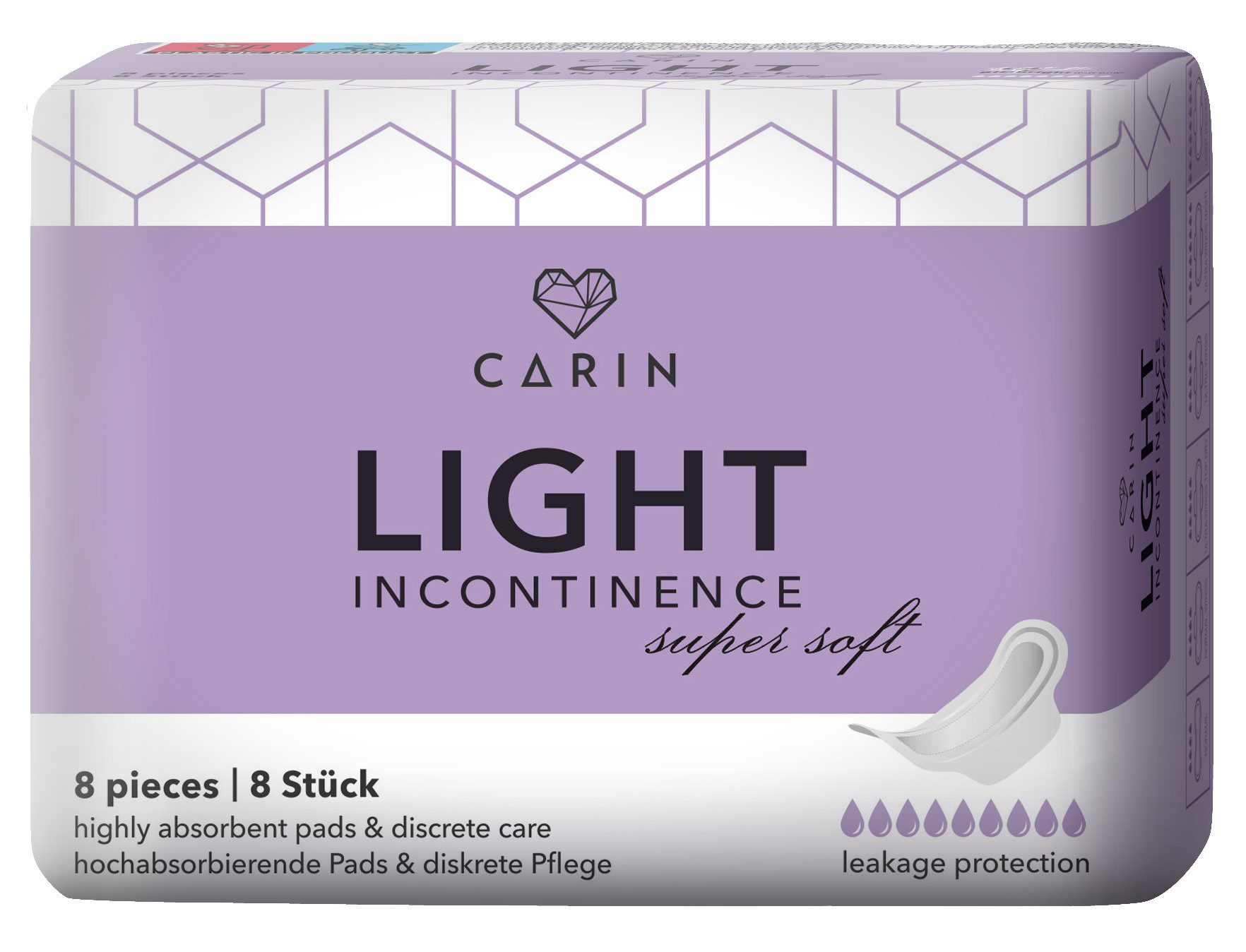CARIN Inkontinenz-Einlage Carin Light Incontinence, 32-St., 4er Packung (32 Einlagen), Kein Verrutschen durch Spezialfixierung