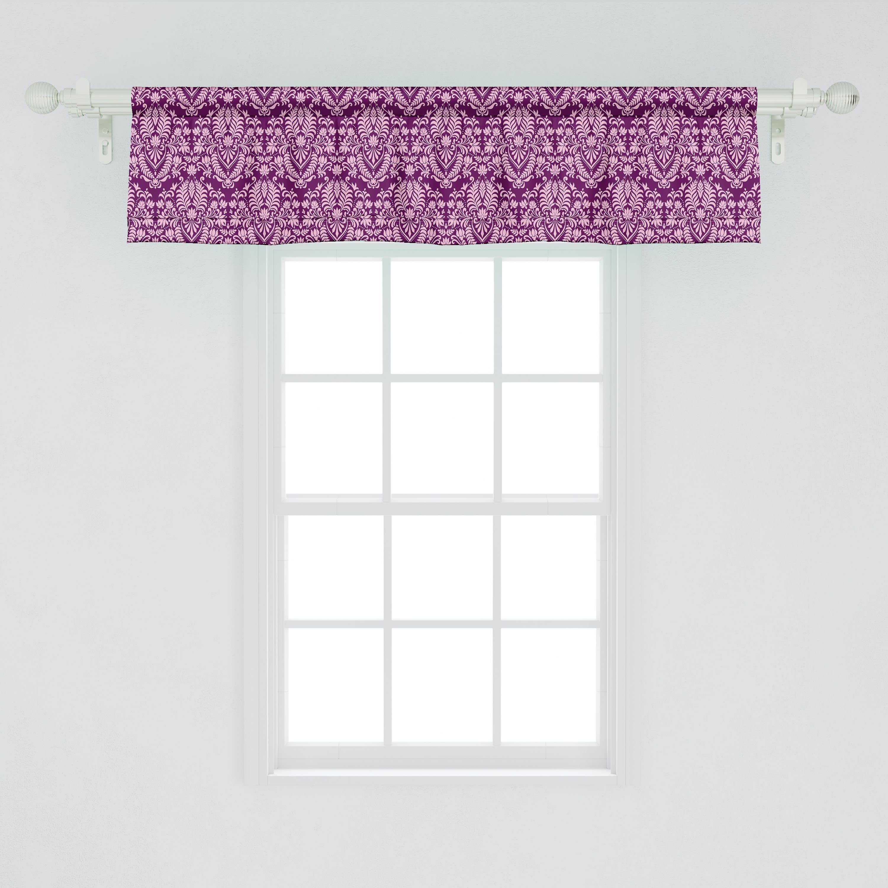 Vorhang mit Schlafzimmer für Damast Microfaser, viktorianisch Rokoko Volant Scrolling Dekor Scheibengardine Abakuhaus, Stangentasche, Küche