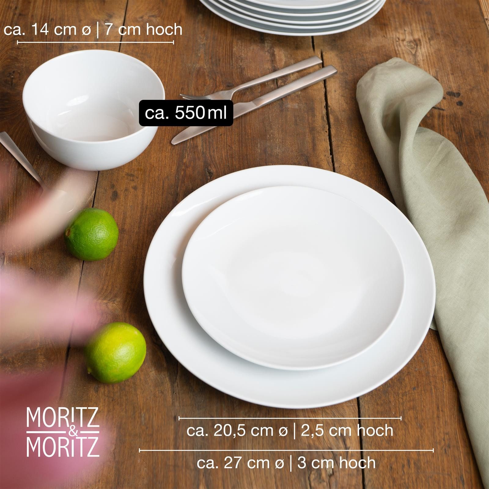 Moritz & Moritz Tafelservice BASIC Porzellan Geschirrset für 12 Personen mit Tassen (48-tlg), 12 Personen, Kombiservice mit 12 Tassen – Bild 2 von 5