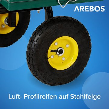 Arebos Bollerwagen Gartenwagen Profilreifen 550 kg belastbar inkl. Handgriff & Deichsel
