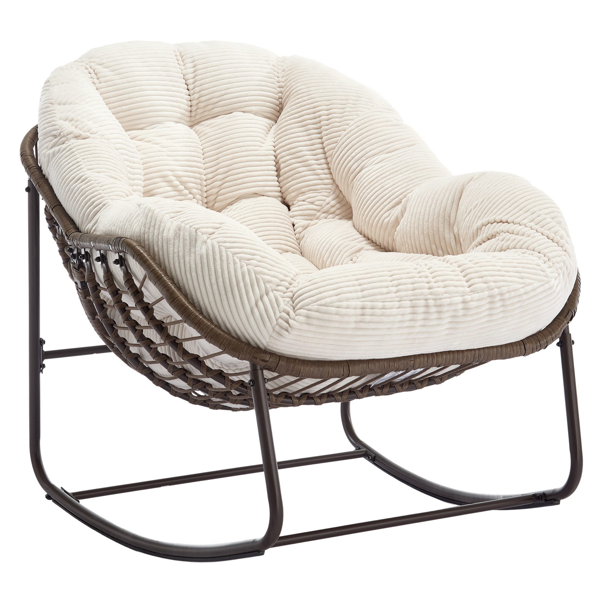 i@home Schaukelsessel 78×106×90 cm ergonomische Kurvenform (für Terrasse, Veranda & Wohnzimmer, 1-St., handgefertigtes Rattan), gemütlicher Rattan Schaukelstühle Outdoor mit Polster, Ei-Form
