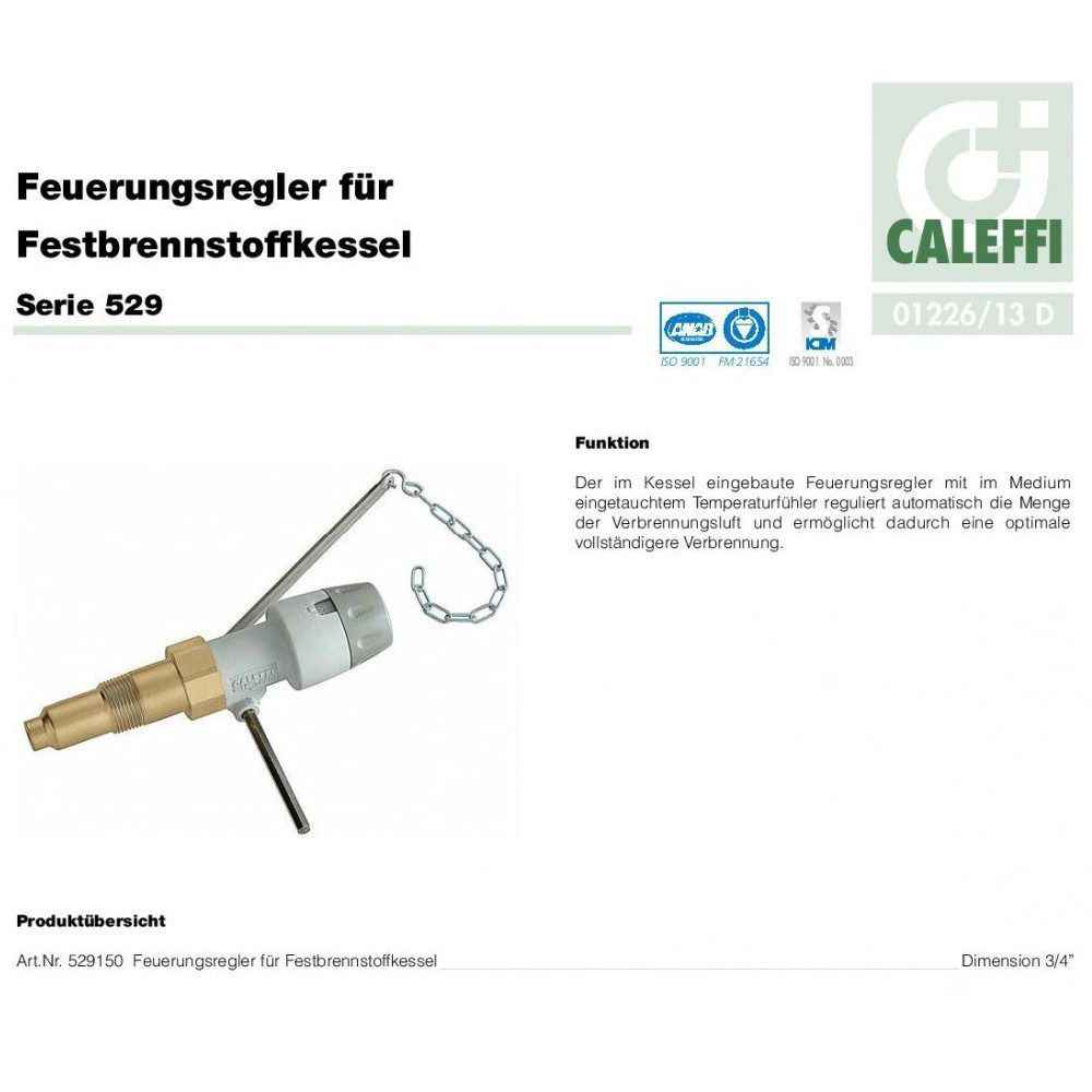 Caleffi Absperrventil Feuerungsregler 30 - 90 °C Feuerzugregler Feuerzugsregler Heizung