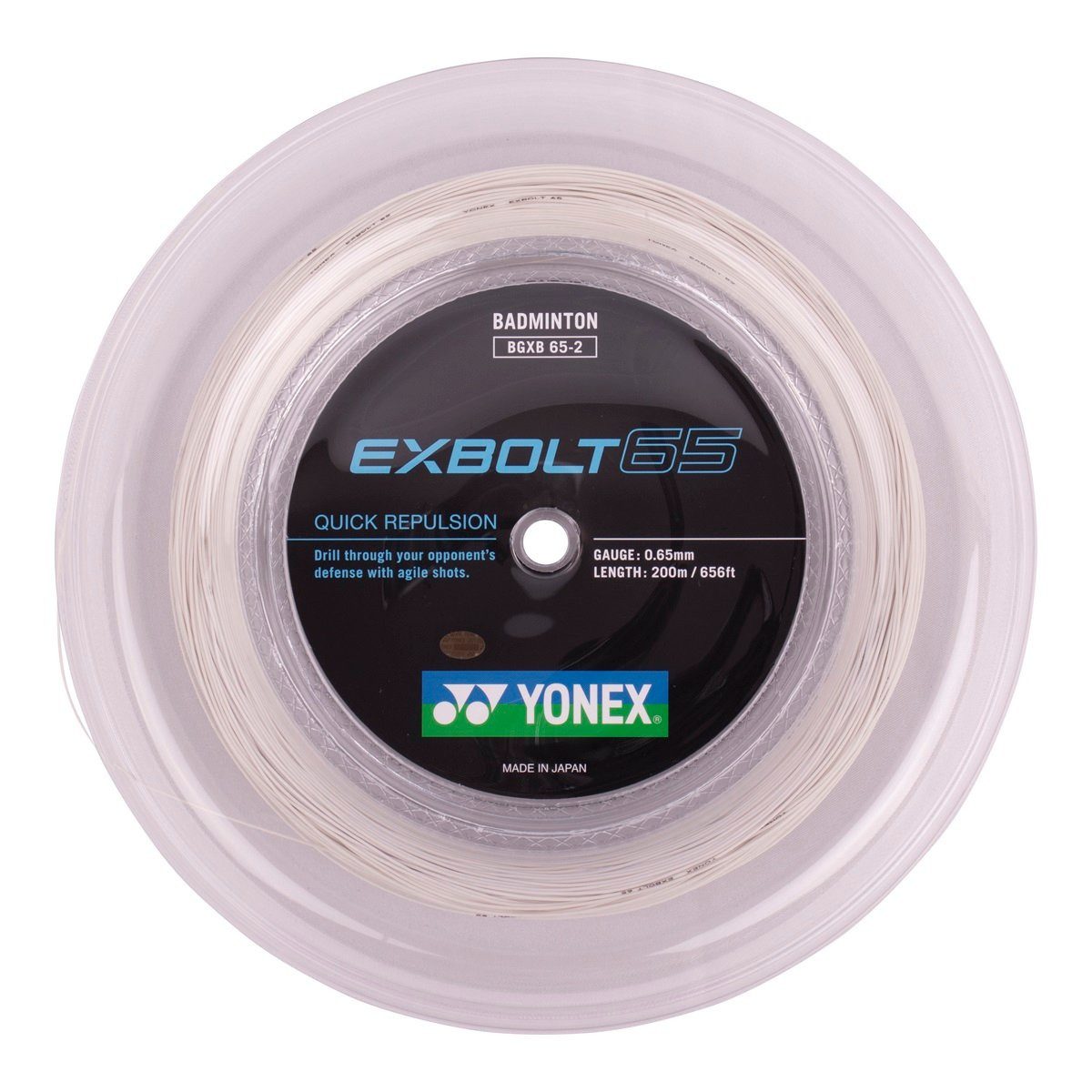 Yonex Badmintonsaite Exbolt 65 (Kontrolle) weiss 200m Rolle, Saitendicke: 0.65