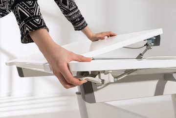 Schreibtisch JARO, Silbergrau, Weiß, manuell höhenverstellbar, Tischplatte neigbar, mit Ablagen, B 120 x H 54 x T 75 cm