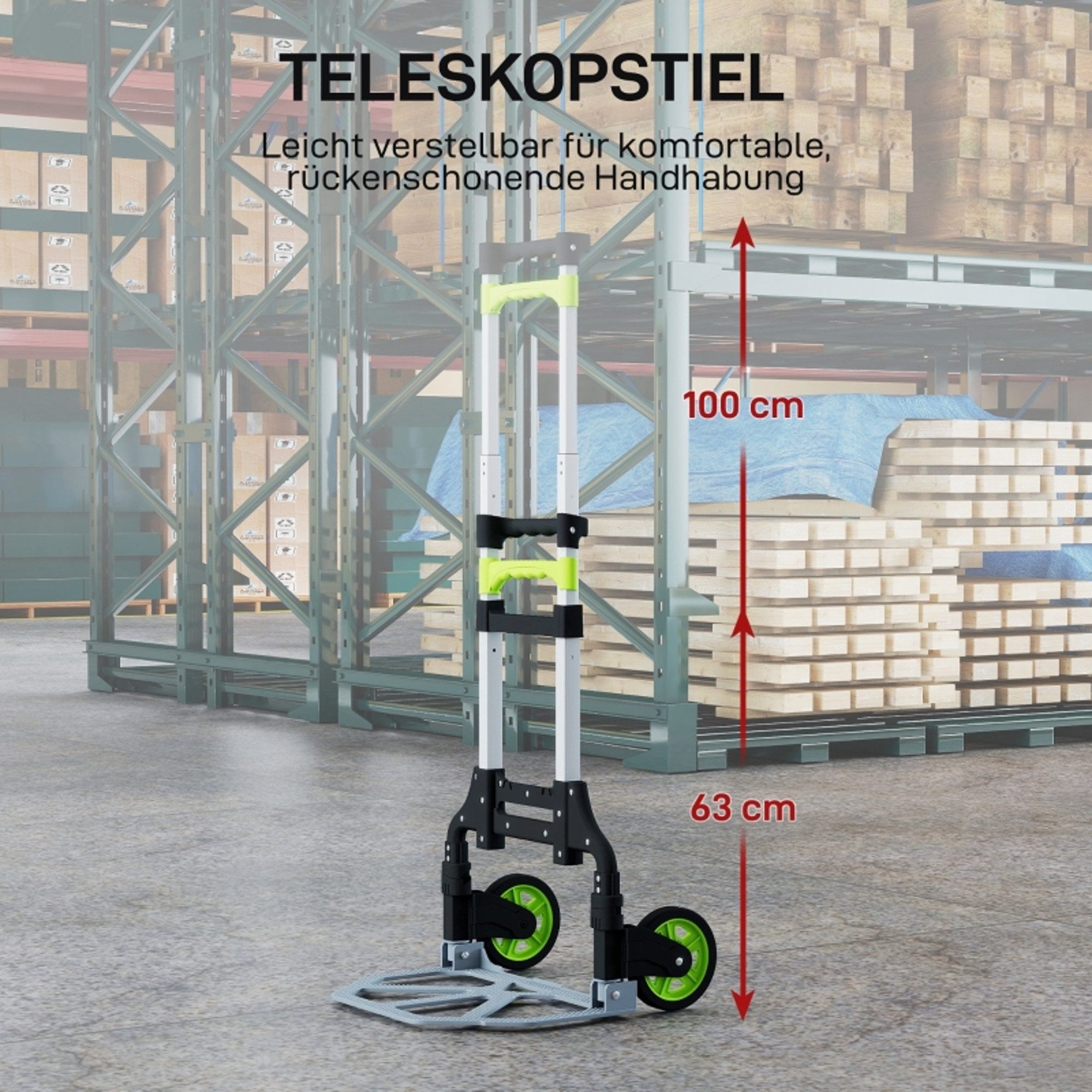 MC Star Einkaufstrolley Sackkarre klappbar Aluminium Transportkarre, mit Teleskopgriff Höhenverstellbar 100 cm