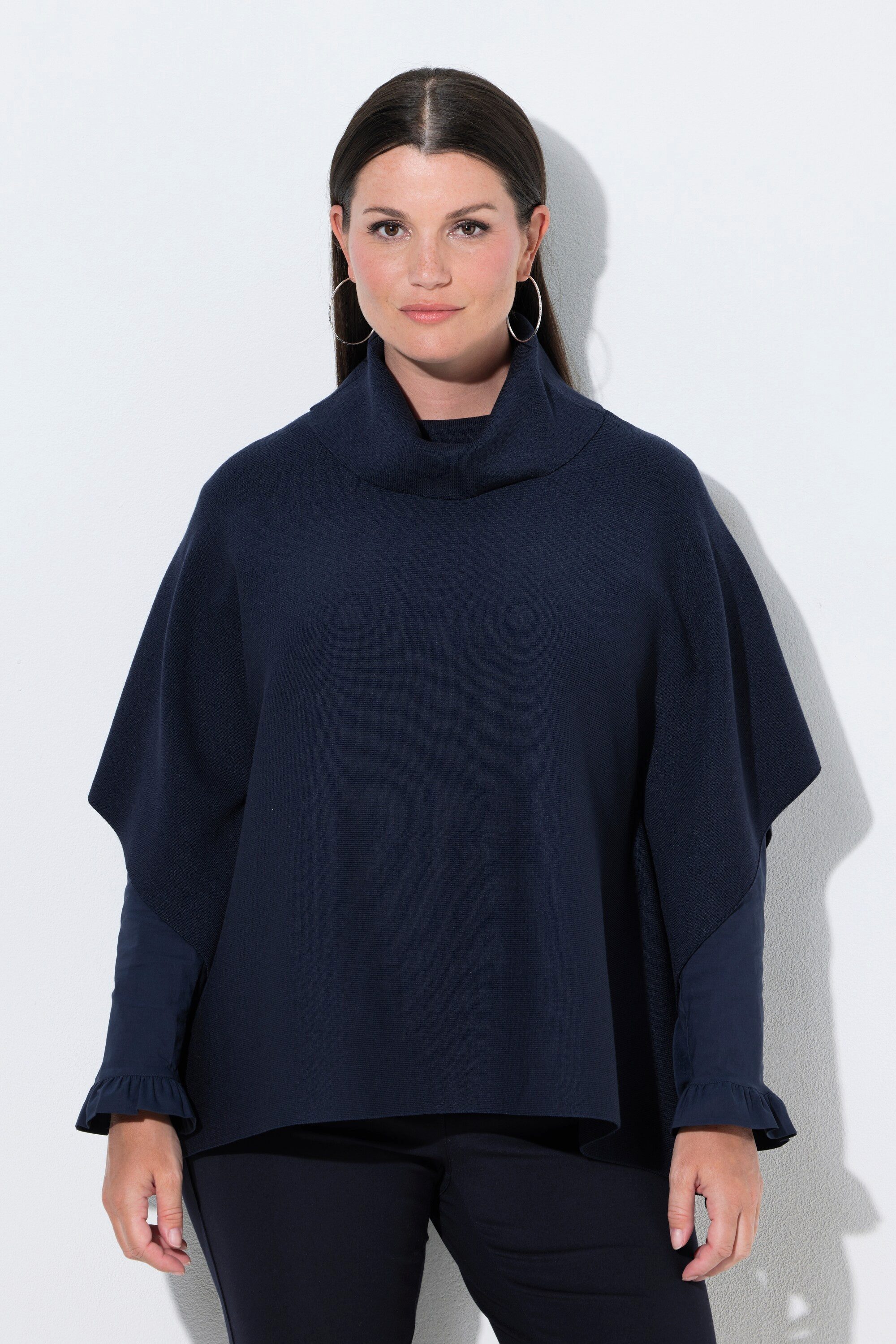 Ulla Popken Pullunder Poncho-Pullover Oversized Rollkragen ärmellos