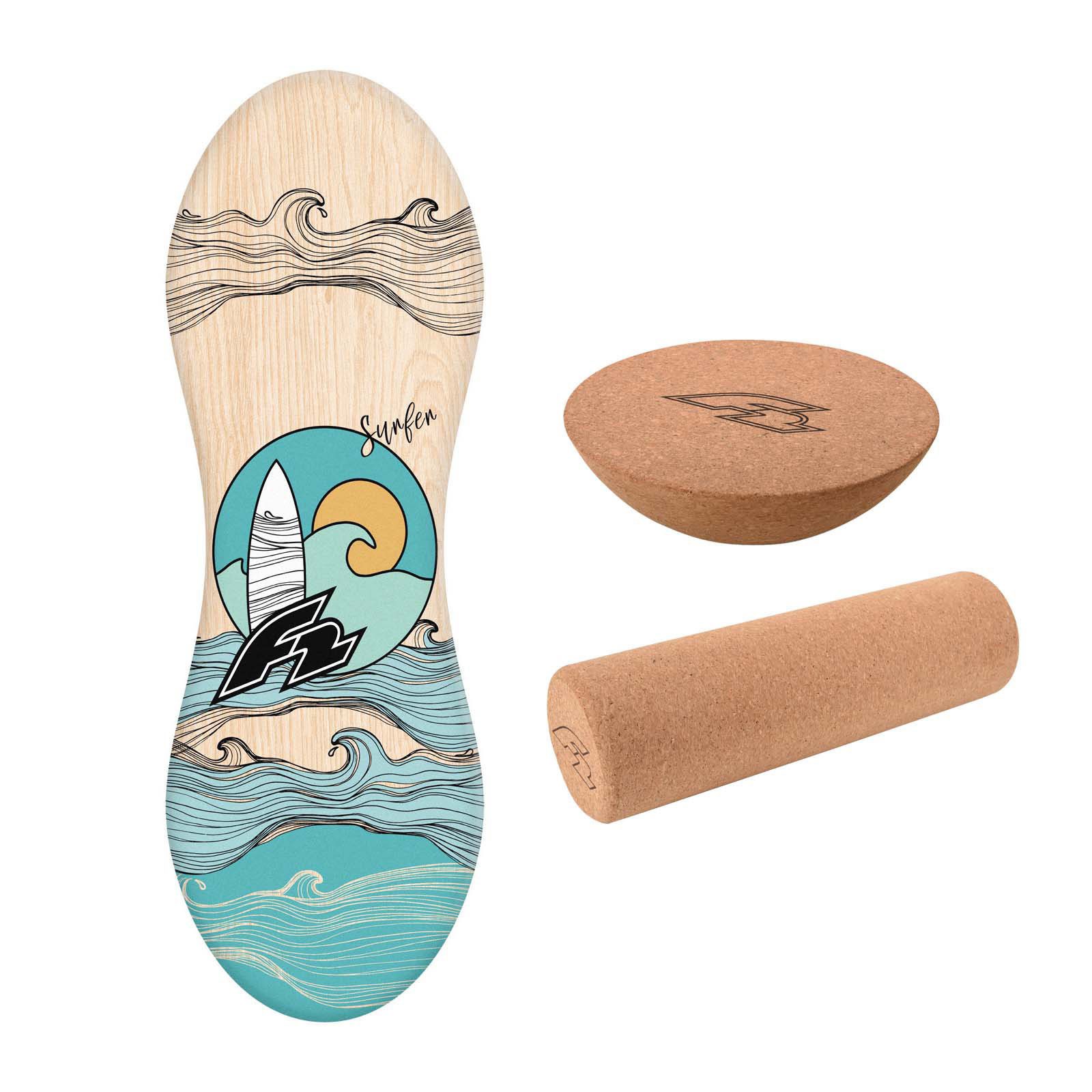 F2 Balanceboard F2 Set Balance Board Peanut 86x32cm + Halbkugel und Korkrolle
