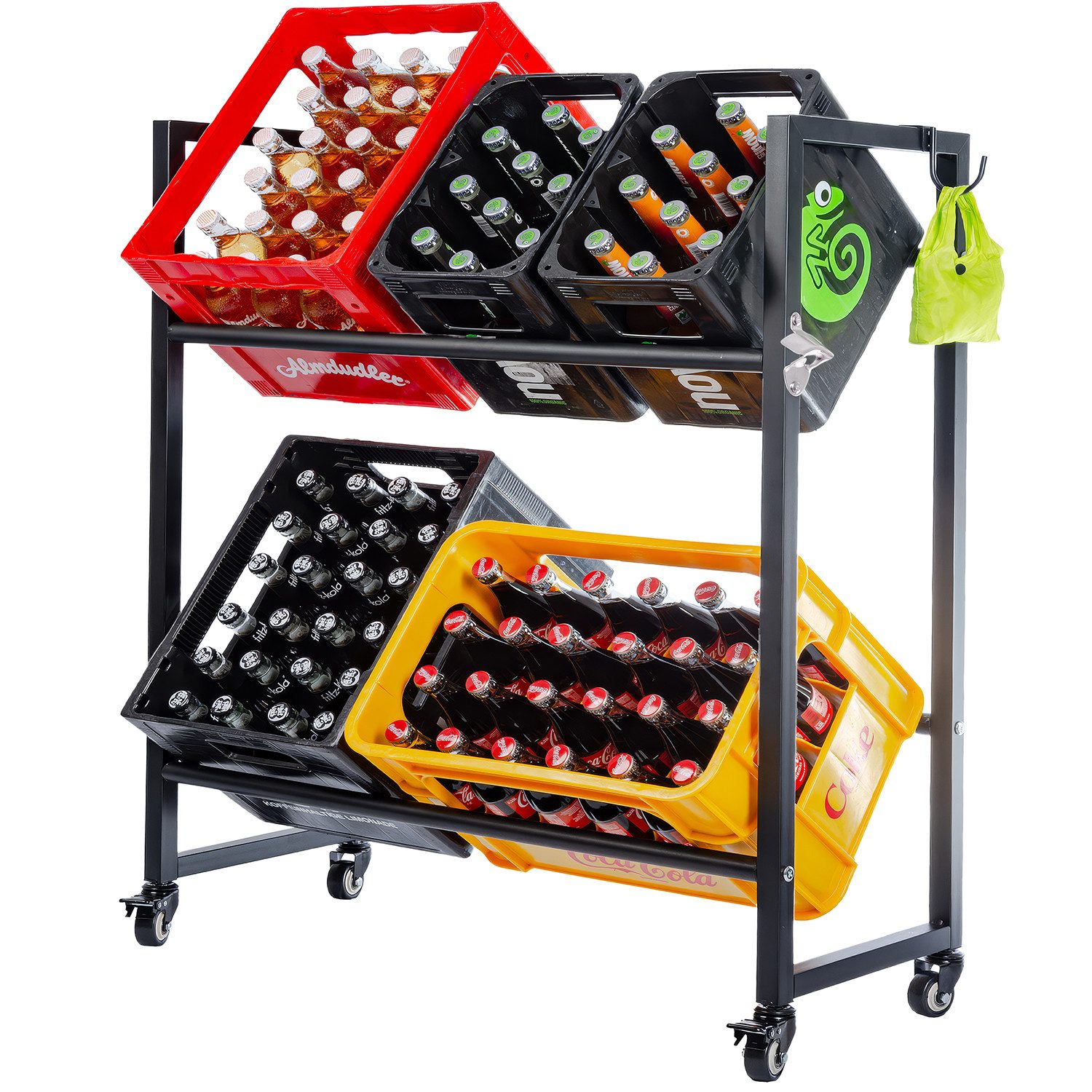 Dimono Flaschenregal Rollbares Getränkekistenregal aus Metall, Aufbewahrung für Bier, Wasser & Limonade