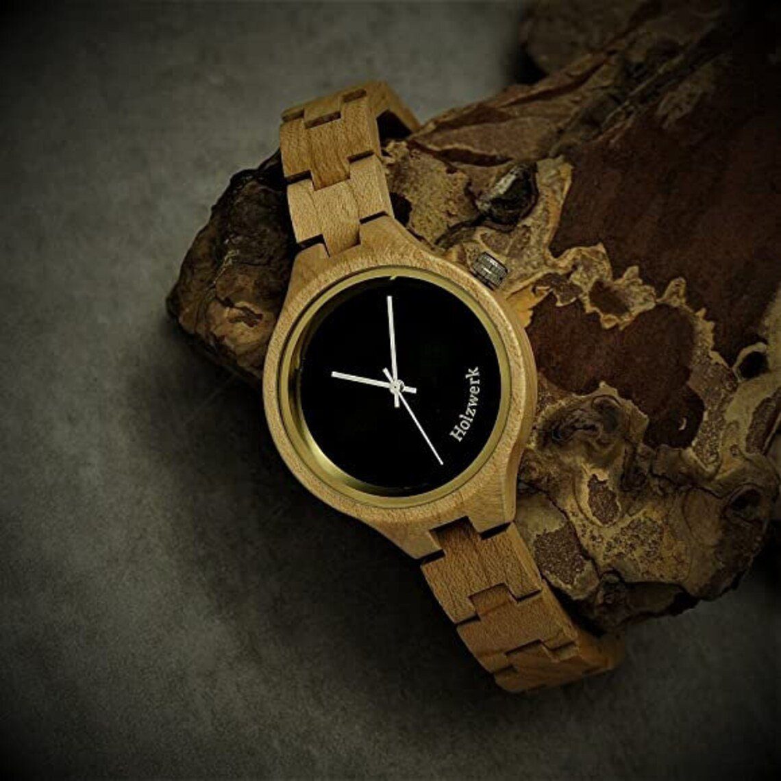 in Quarzuhr Damen Armband EGGESIN beige, kleine Ahorn schwarz Holzwerk gold & Holz Uhr