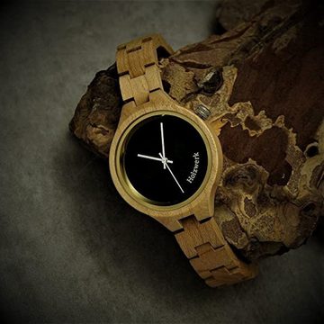 Holzwerk Quarzuhr EGGESIN kleine Damen Holz Armband Uhr in Ahorn beige, schwarz & gold