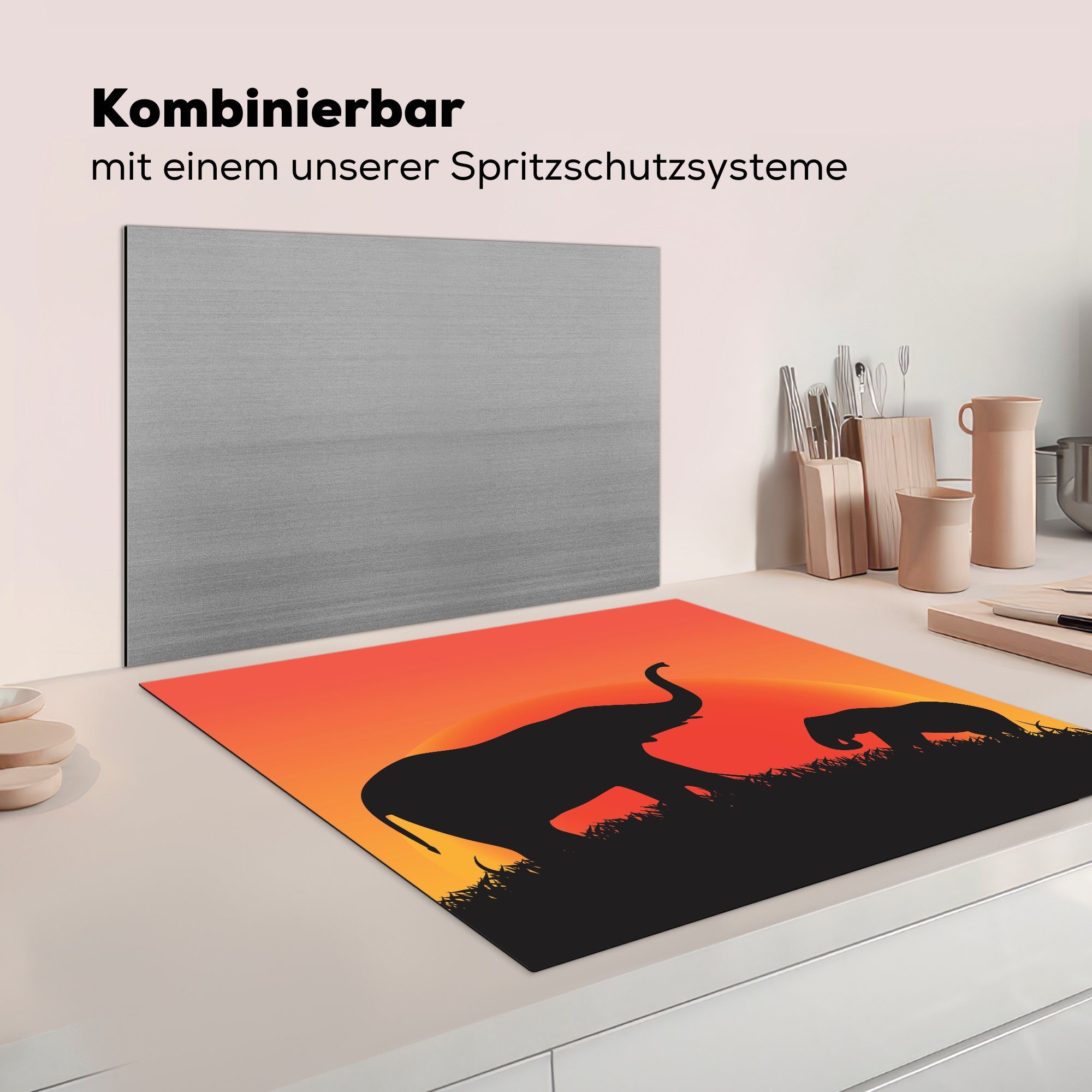 78x78 einer Herdblende-/Abdeckplatte Baby, Ceranfeldabdeckung, Arbeitsplatte küche für Elefantenmutter (1 mit Scherenschnitt-Illustration tlg), MuchoWow cm, Vinyl,