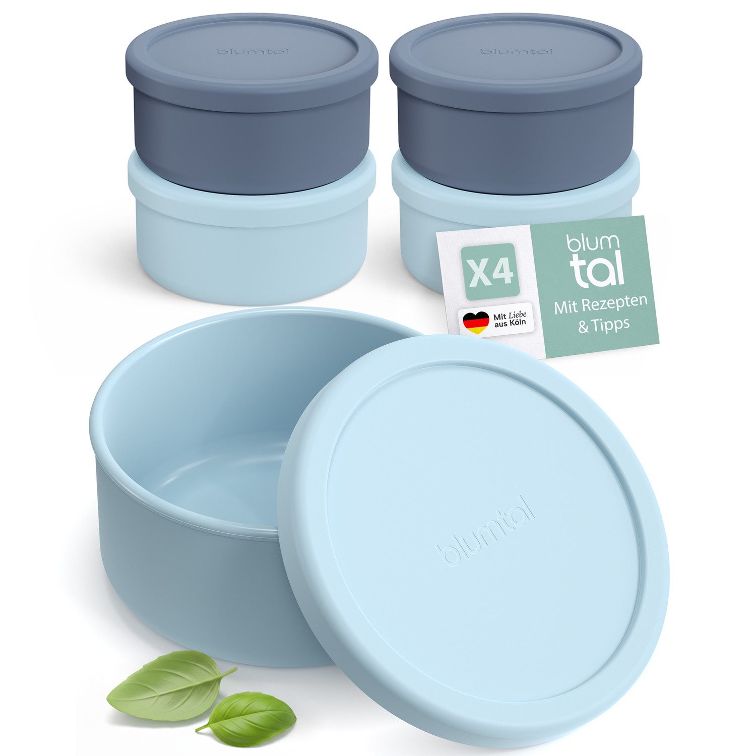 Blumtal Vorratsdose Pizzaballenbox mit Deckel 2er Set - BPA-freie Pizza Ballenbox, (4-tlg., 2er, 4er und 6er Set), Silikon 14,5x6,5cm - antihaftende Pizza Box für optimale Gärung