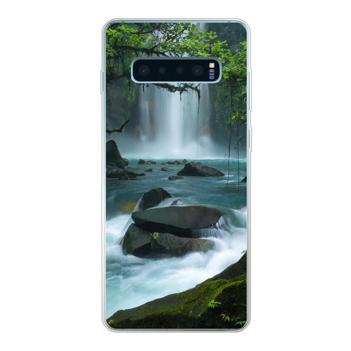 MuchoWow Handyhülle Leuchtend blauer Wildfluss und Wasserfälle im Regenwald von Costa Rica Phone Case Handyhülle Samsung Galaxy S10+ Silikon Schutzhülle
