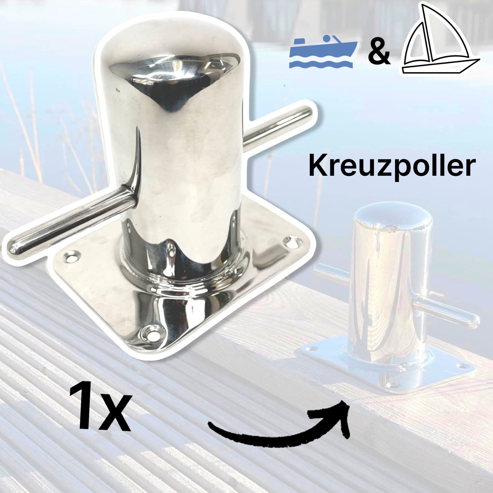 Fantic26 Motorboot Boot Edelstahl Leinen Festmacher Kreuz Poller 120mm Stegpoller