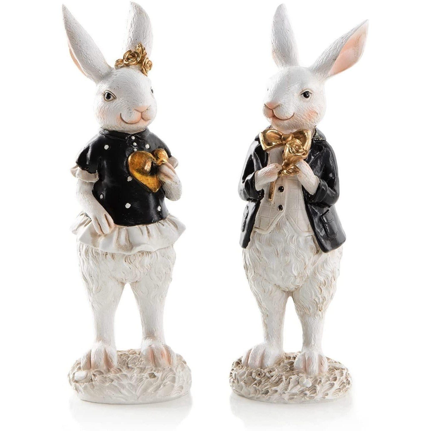 Logbuch-Verlag Dekofigur 2 Hasen Figuren zum Hinstellen schwarz weiß gold - Osterhasen Paar