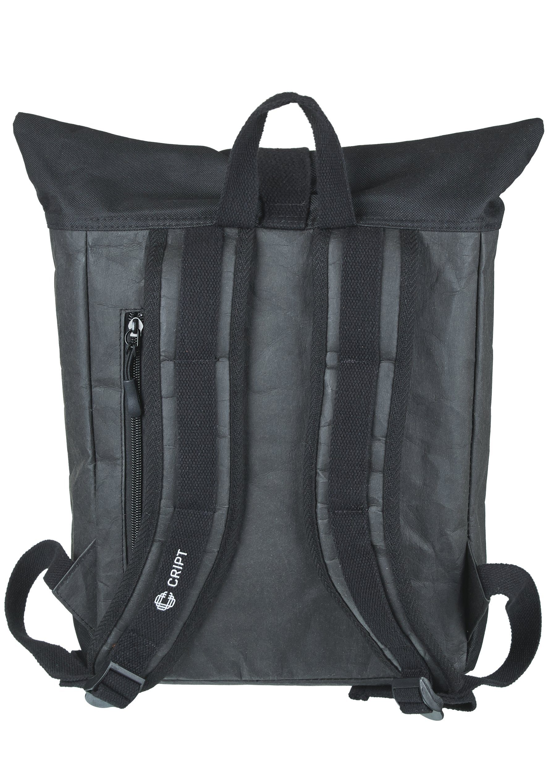 CRIPT Rucksack veggy backpack, Kraft leicht, nachhaltig reißfest, Papier, abwaschbar, schwarz ökologisch