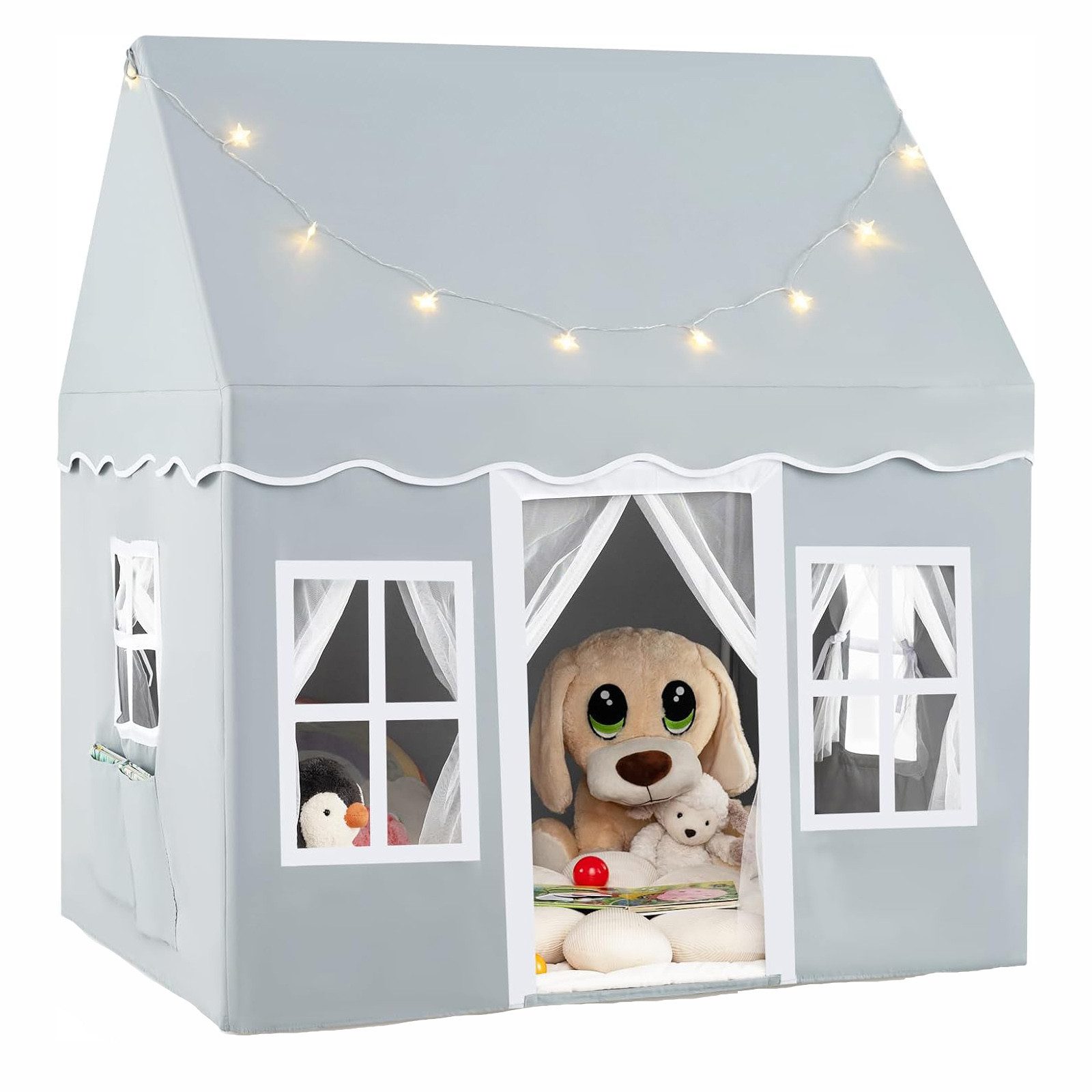 KOMFOTTEU Spielzelt Kinderspielhaus Kinderzelt mit Sternenlichtern & Matte günstig online kaufen