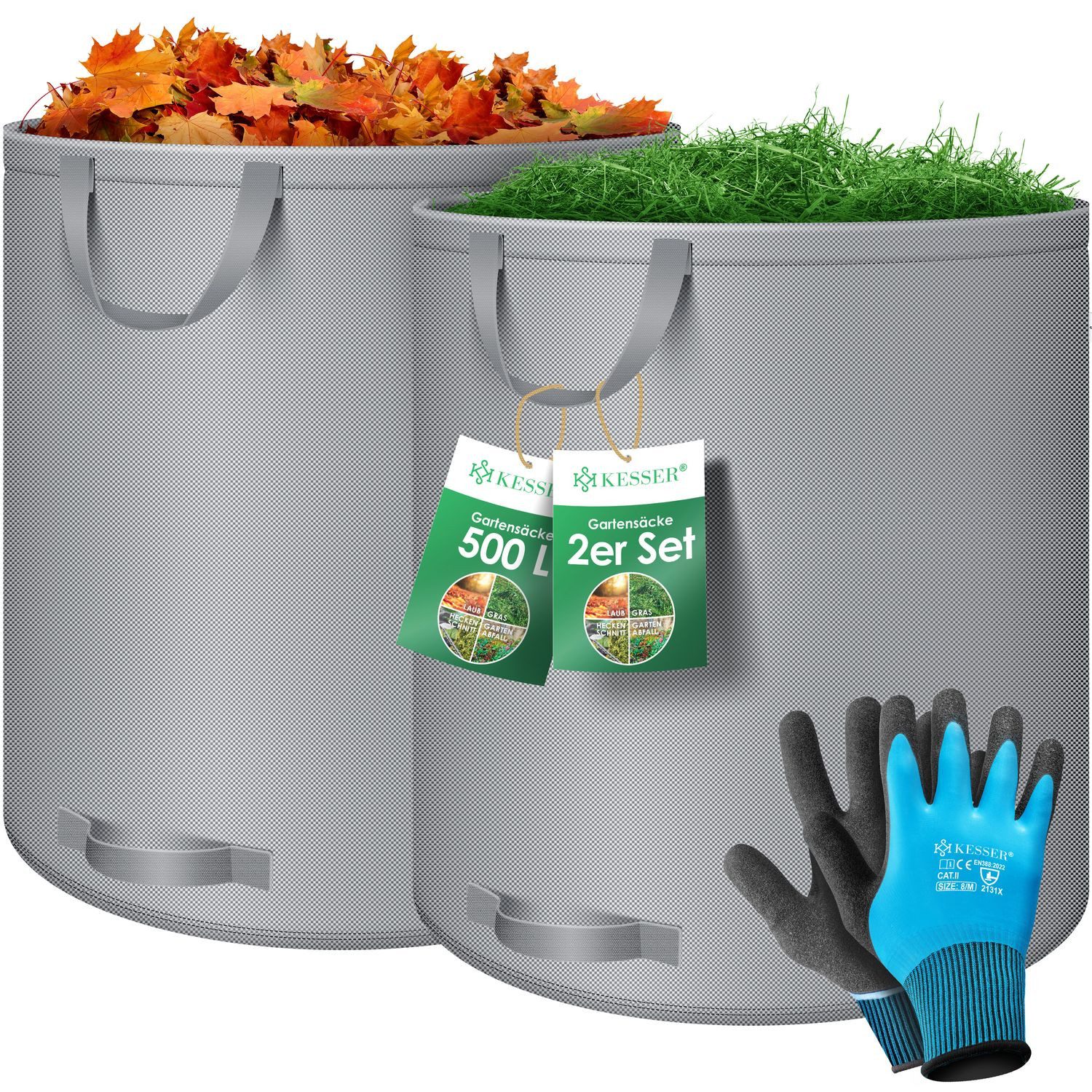 KESSER Gartensack, 500 l, (2-tlg), Gartensack Set Laubsack Gartenabfallsack inkl. Handschuhe