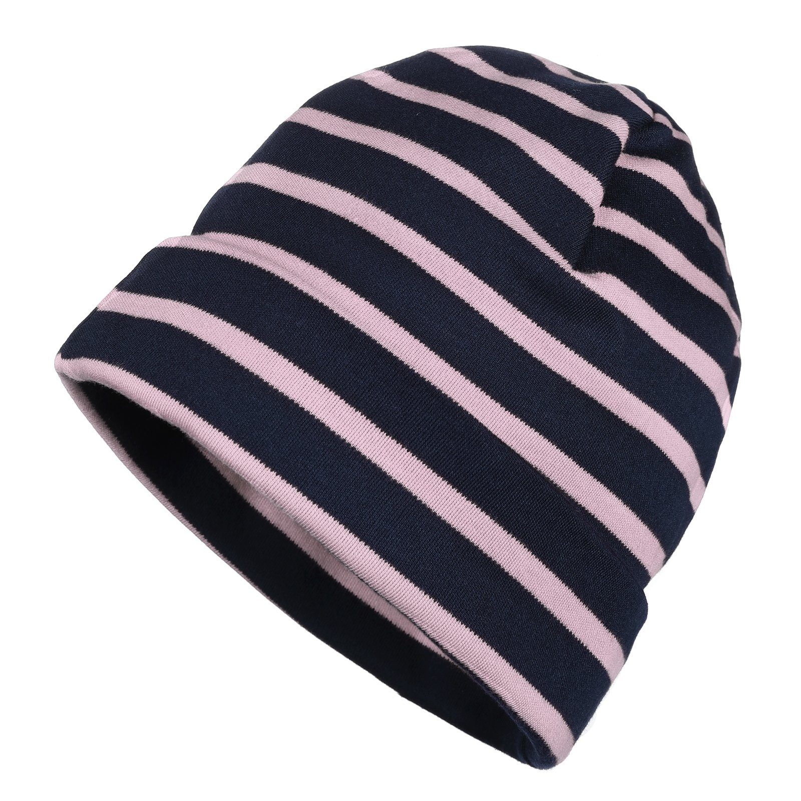 modAS Strickmütze Unisex Mütze Streifen für Kinder & Erwachsene - Ringelmütze Baumwolle (43) blau / rosa