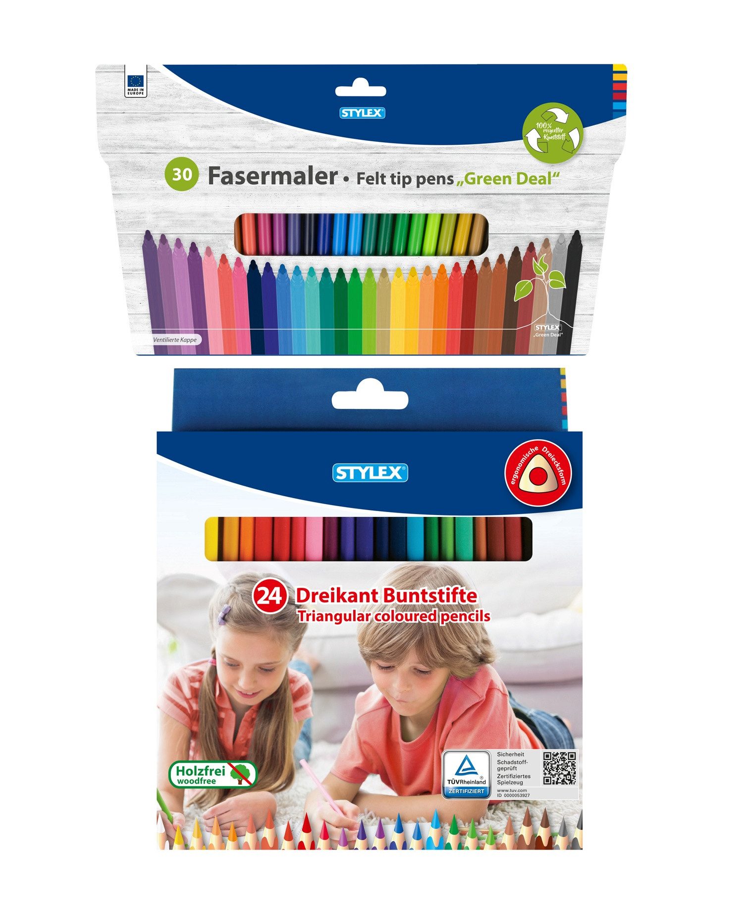 Stylex Schreibwaren Faserstift Malstifte-Set bestehend aus 30 Fasermaler + 24 Buntstifte