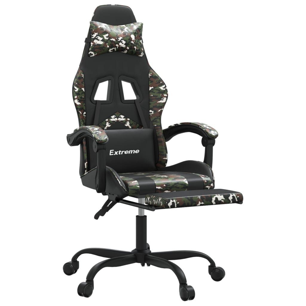 vidaXL Gaming-Stuhl Gamingstuhl mit Schwarz | und Fußstütze (1 Tarnfarben Schwarz Drehbar Schwarz St) Kunstleder Camouflage Camouflage und