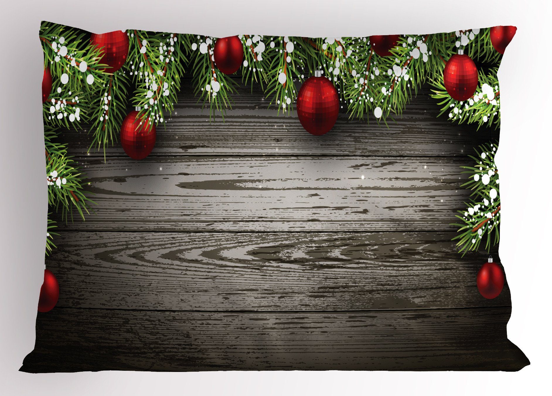 Kissenbezüge Dekorativer Standard King Size Gedruckter Kissenbezug, Abakuhaus (1 Stück), Weihnachten Rote Kugeln Tannenzweig