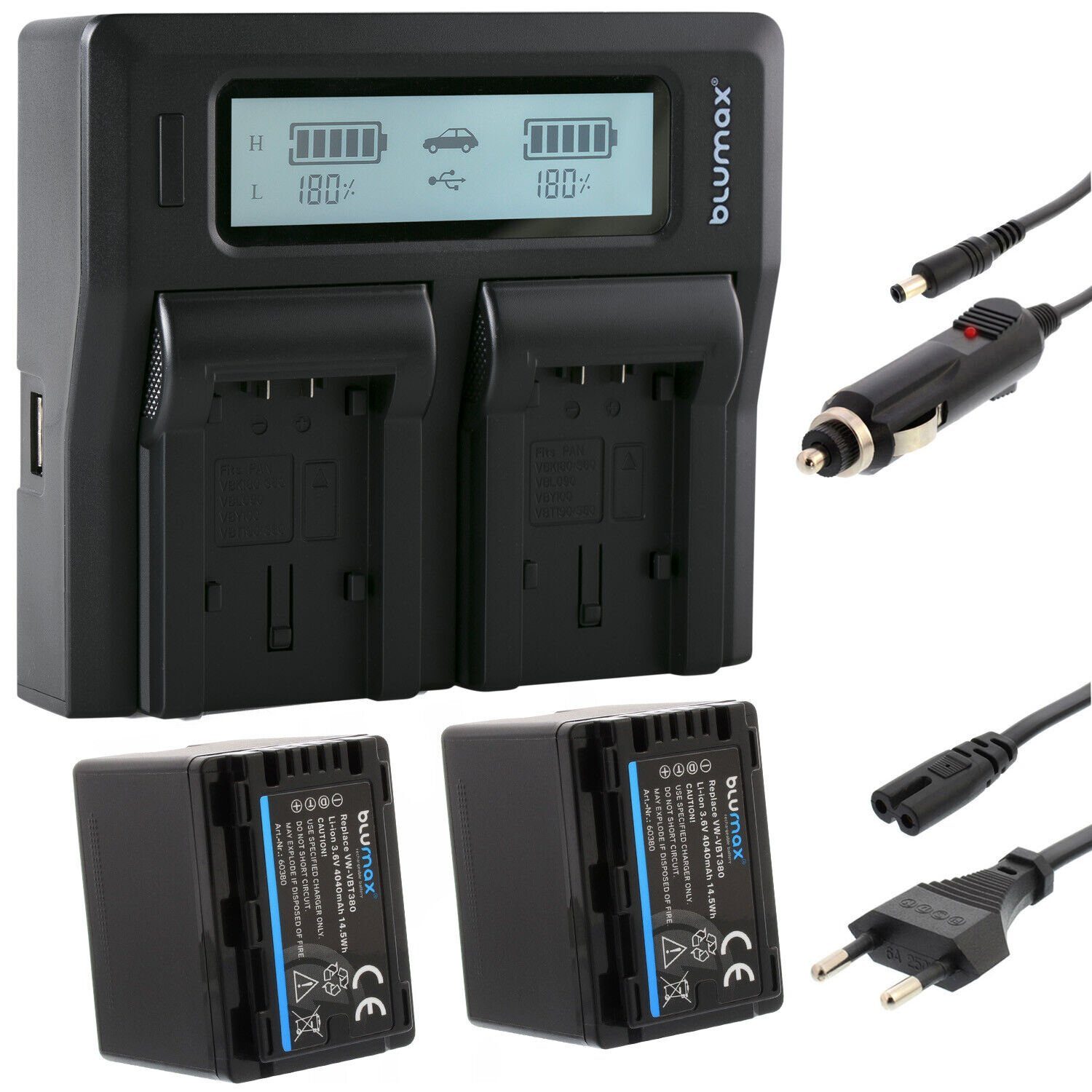 Blumax Set mit Lader für Panasonic VW-VBT380 4040 mAh Kamera-Akku