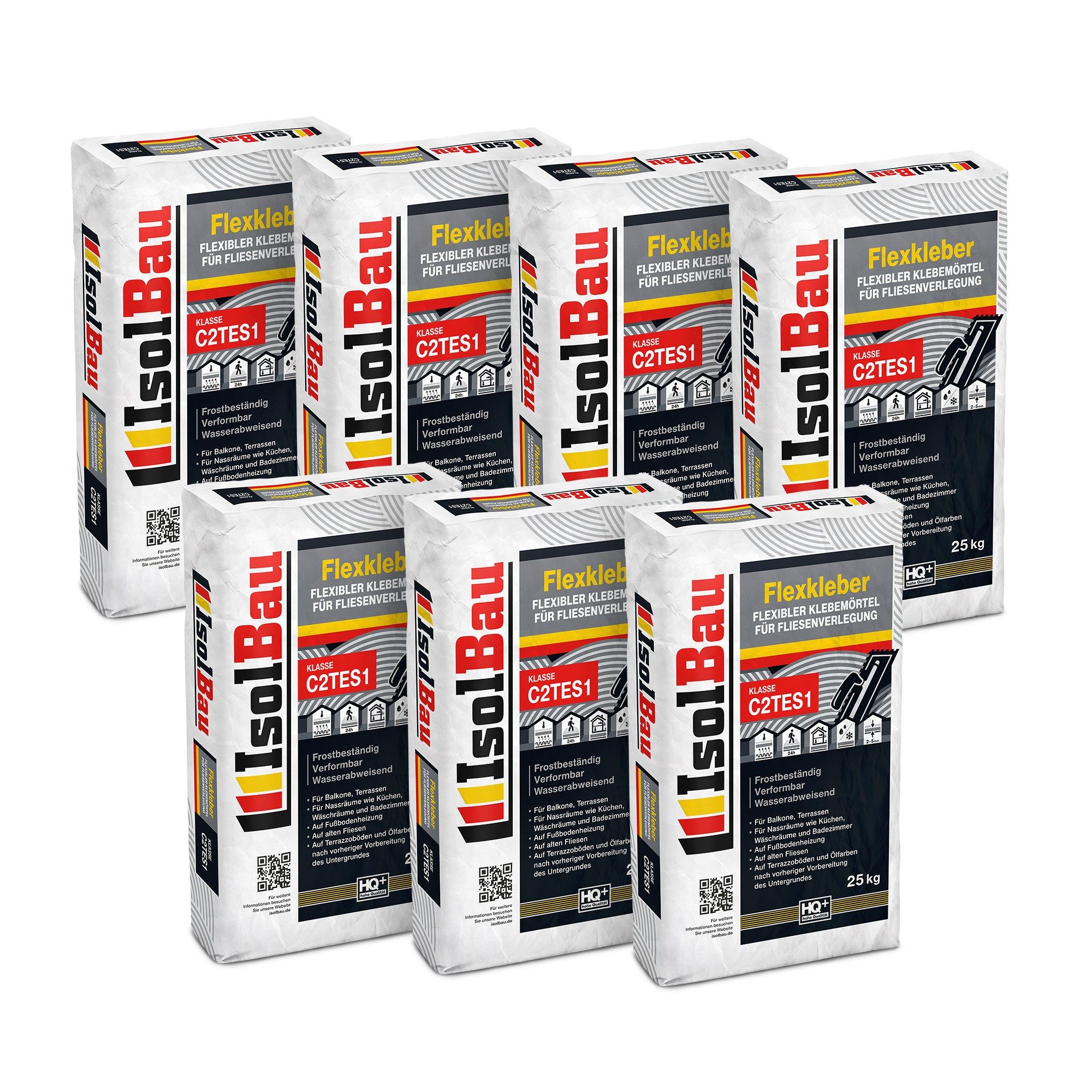 None Fliesenkleber Flexkleber C2TES1 Fliesenkleber 7 x 25 kg Flexmörtel Frostsicher, Klasse C2TES1 OSB- und Spanplatten, Ölfarben, Fliese auf Fliese
