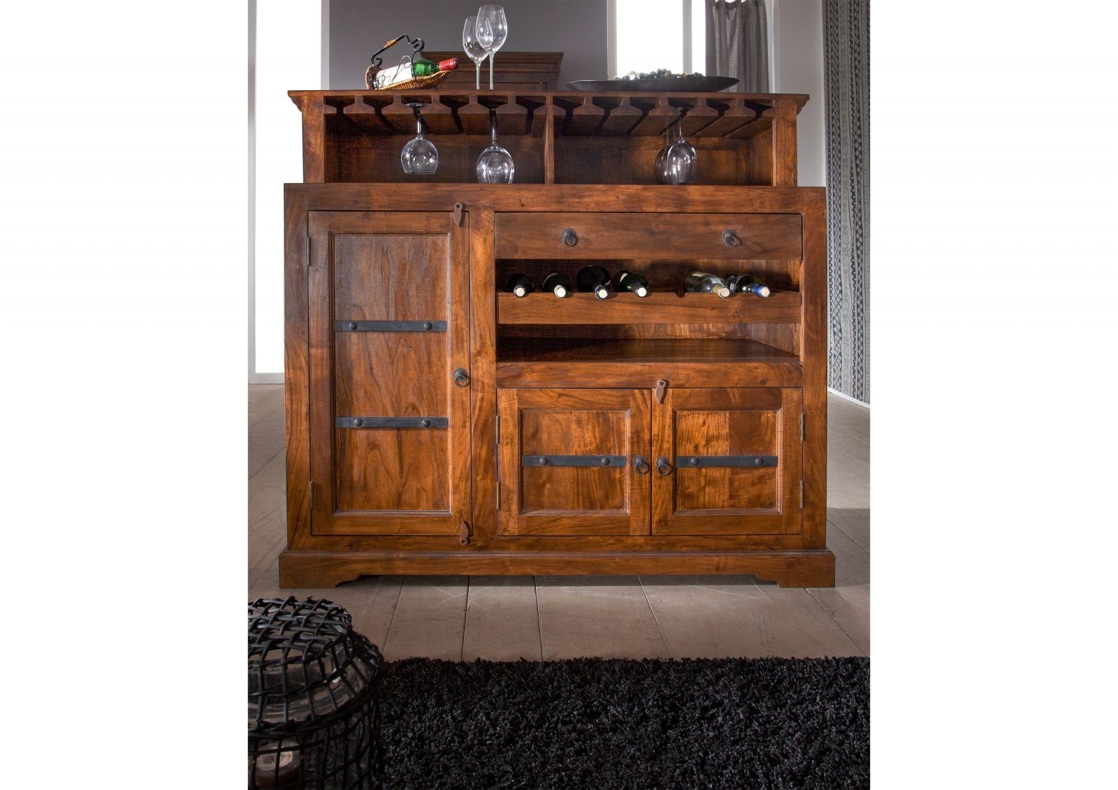 Massivmoebel24 Barschrank #0903 (Bar Akazie 140x66x125 günstig online kaufen