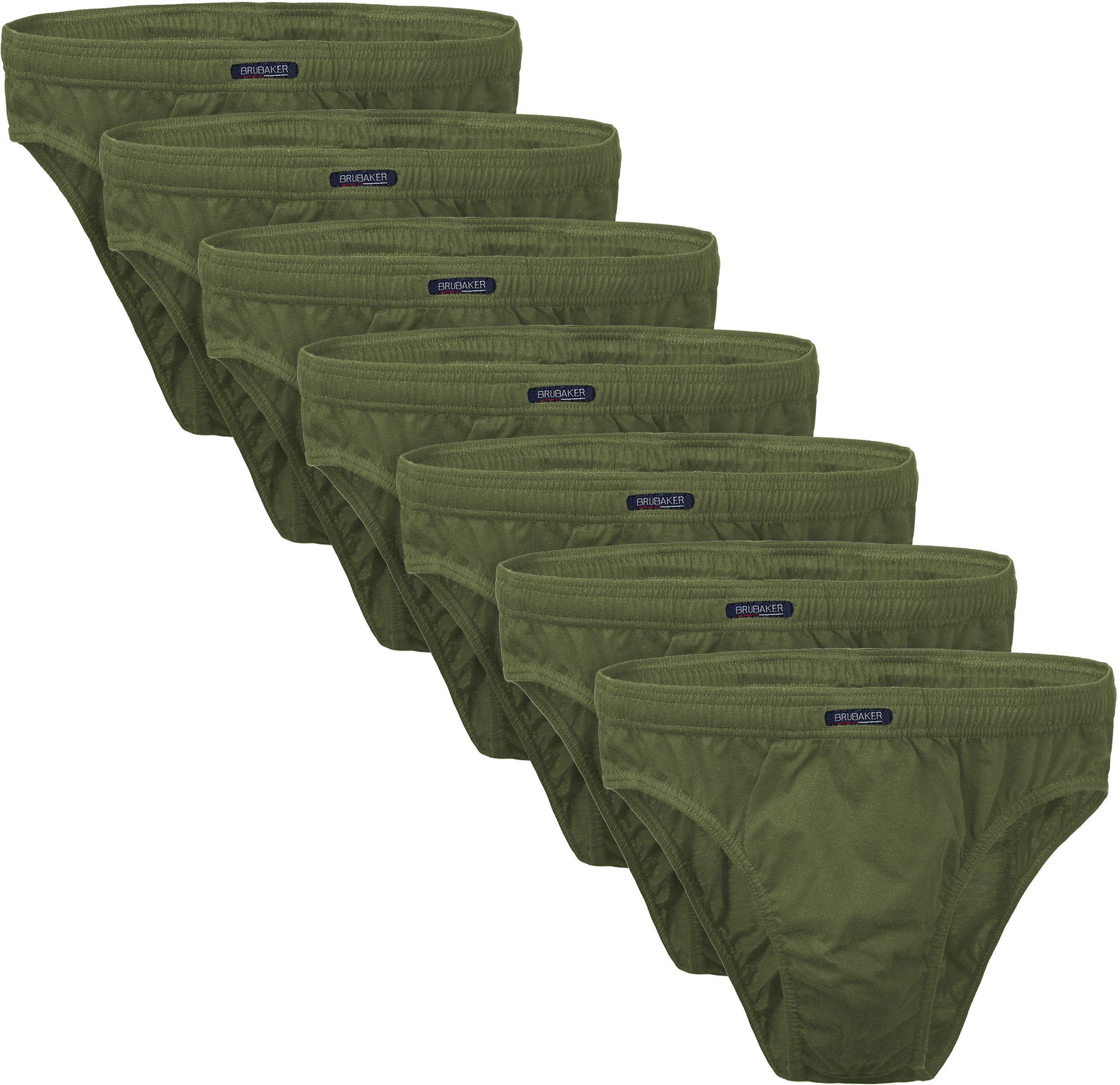 BRUBAKER Slip Herren Unterhose aus Baumwolle (Spar-Pack, 7-St., 7er-Pack) Großpackung Männer Unterwäsche, sehr bequeme Passform Olive