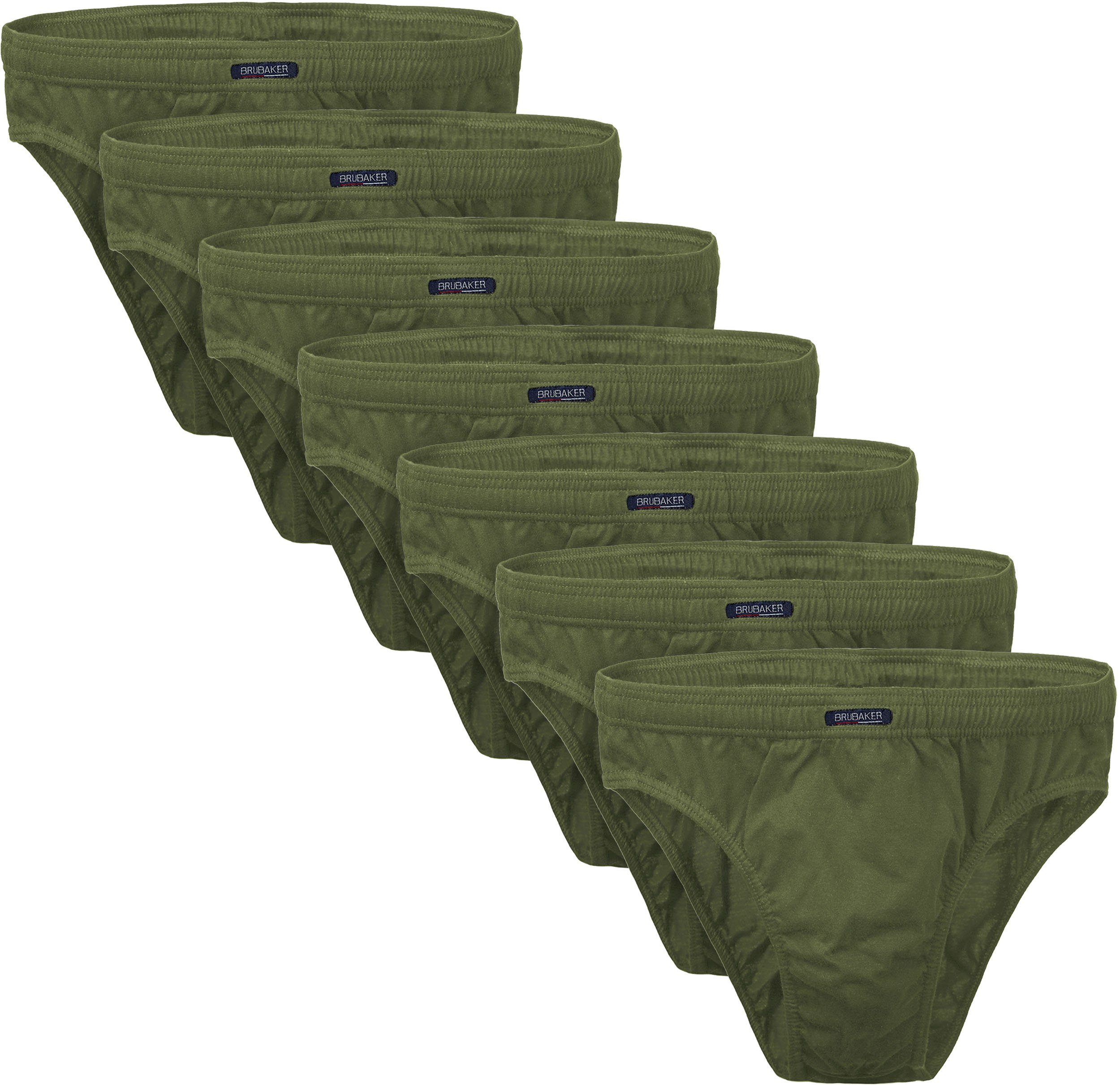 Männer Slip Großpackung Herren (Spar-Pack, aus Unterwäsche, BRUBAKER bequeme 7er-Pack) Olive Baumwolle Passform Unterhose 7-St., sehr