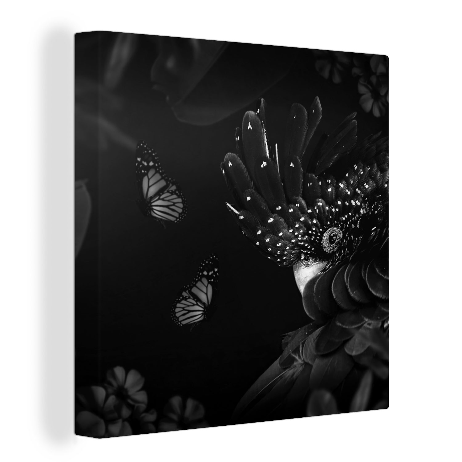 OneMillionCanvasses® Leinwandbild Schmetterlinge - Pflanzen - Dschungel - Schwarz - Weiß, (1 St), Leinwand Bilder für Wohnzimmer Schlafzimmer