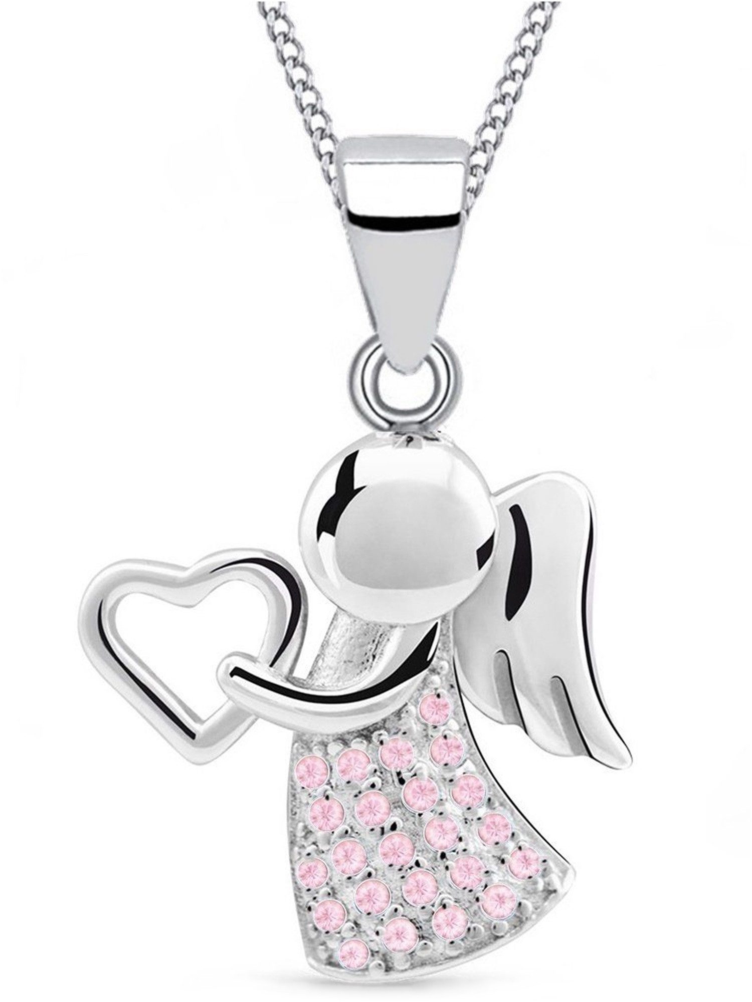 Goldene Hufeisen Engelanhänger Schutzengel Herz Zirkonia Anhänger mit Kette 925 Silber Engelkette (Halskette Set, inkl. Geschenkbox), Schmuck Geschenk, mit Zirkonia Steine