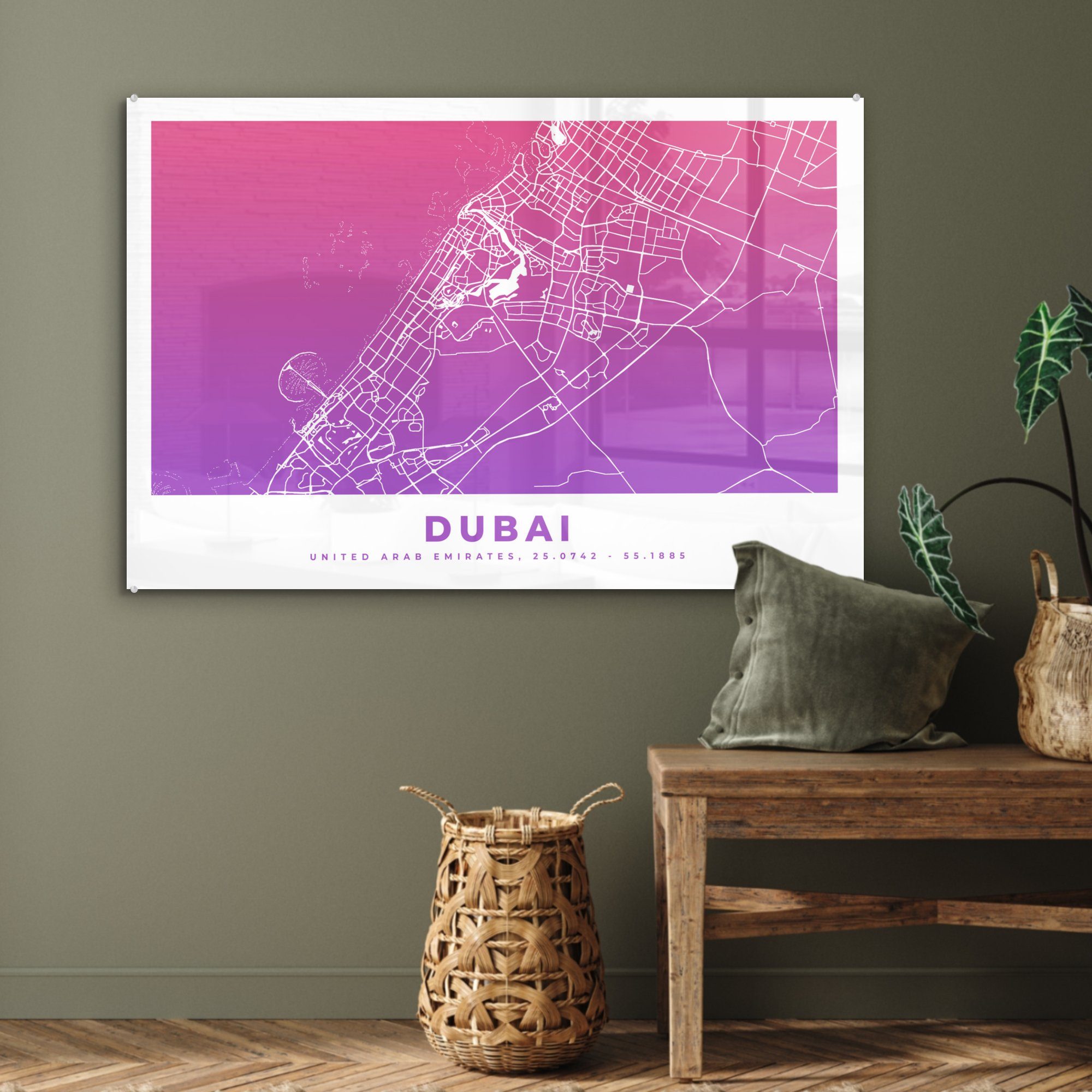 Karte, St), & Schlafzimmer Wohnzimmer - MuchoWow Acrylglasbilder Acrylglasbild (1 Dubai