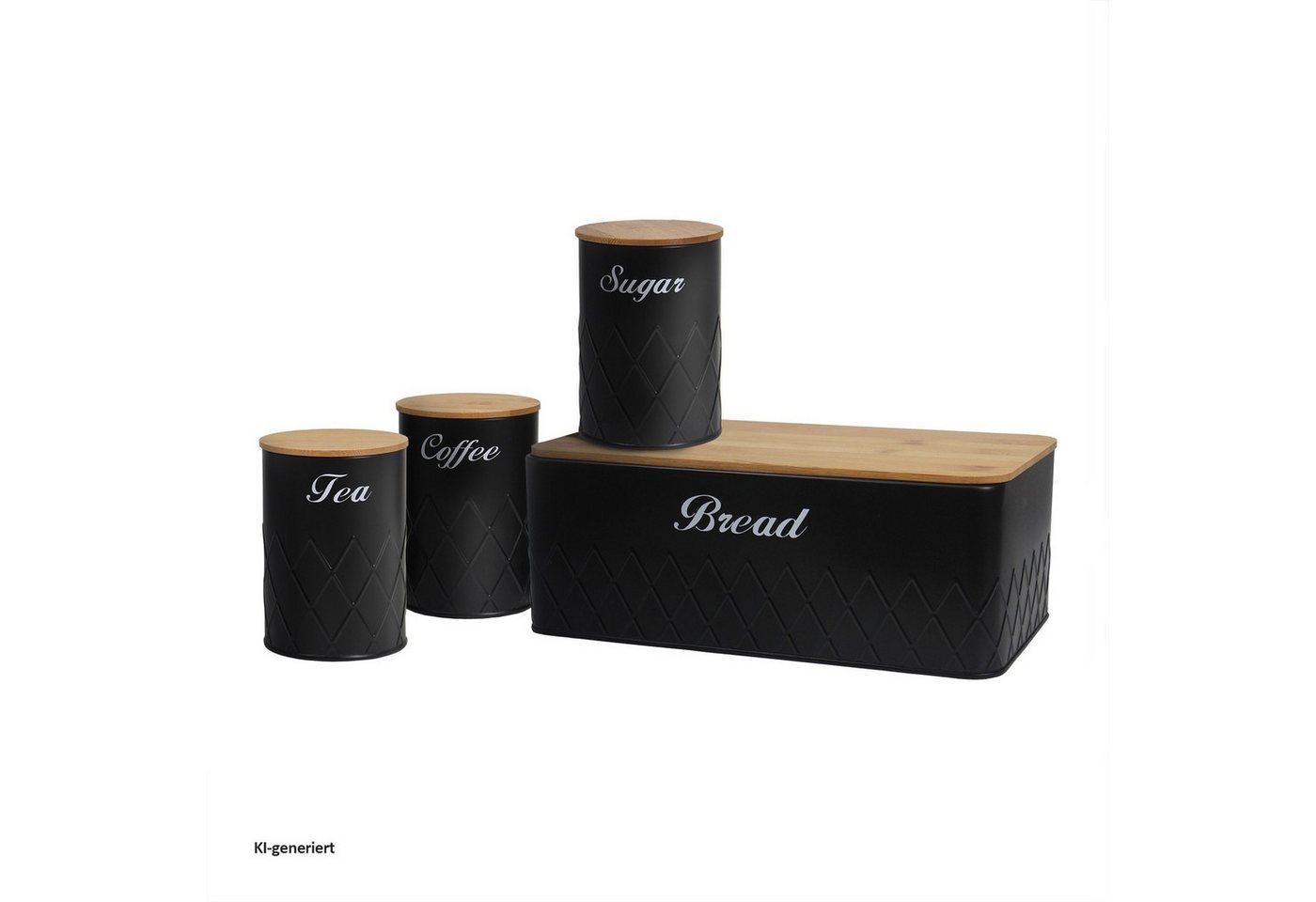 Neuetischkultur Brotkasten Brotkasten Vorratsdosen 4er-Set Schwarz, Eisen, (Set, 4-tlg., 1 Brotkasten, 3 Vorratsdosen), Metall Kaffeedose Teedose Zuckerdose