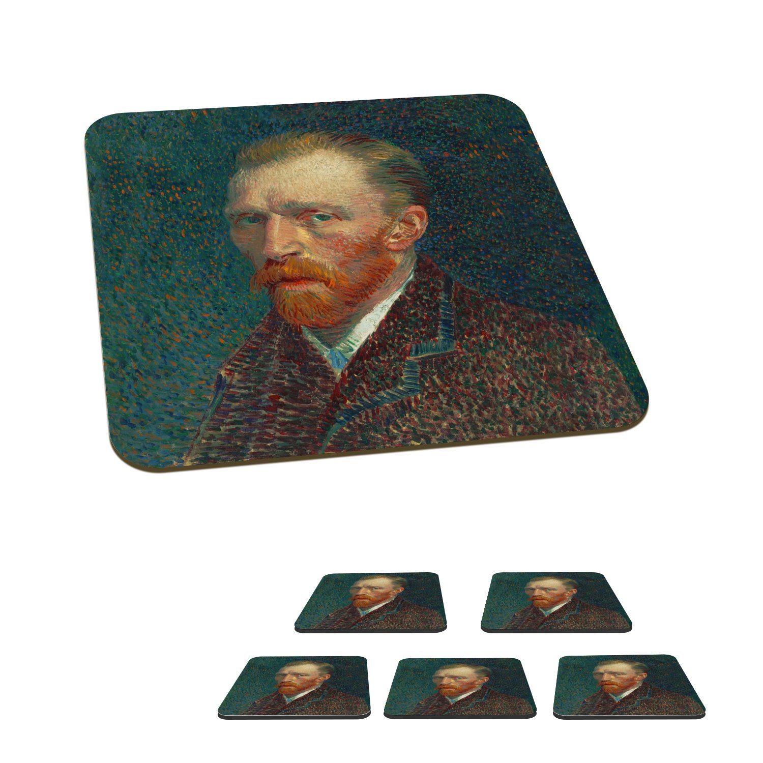 - Glasuntersetzer, Gläser, Kunst Meister Zubehör Untersetzer, Tasse - Van Glasuntersetzer Gogh Alte 6-tlg., Selbstporträt, für Tischuntersetzer, MuchoWow - Korkuntersetzer,