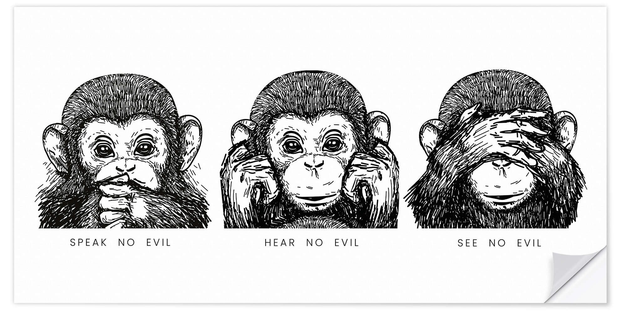 Posterlounge Wandfolie Editors Choice, Speak no evil - Hear no evil - See no evil II, Wohnzimmer Illustration