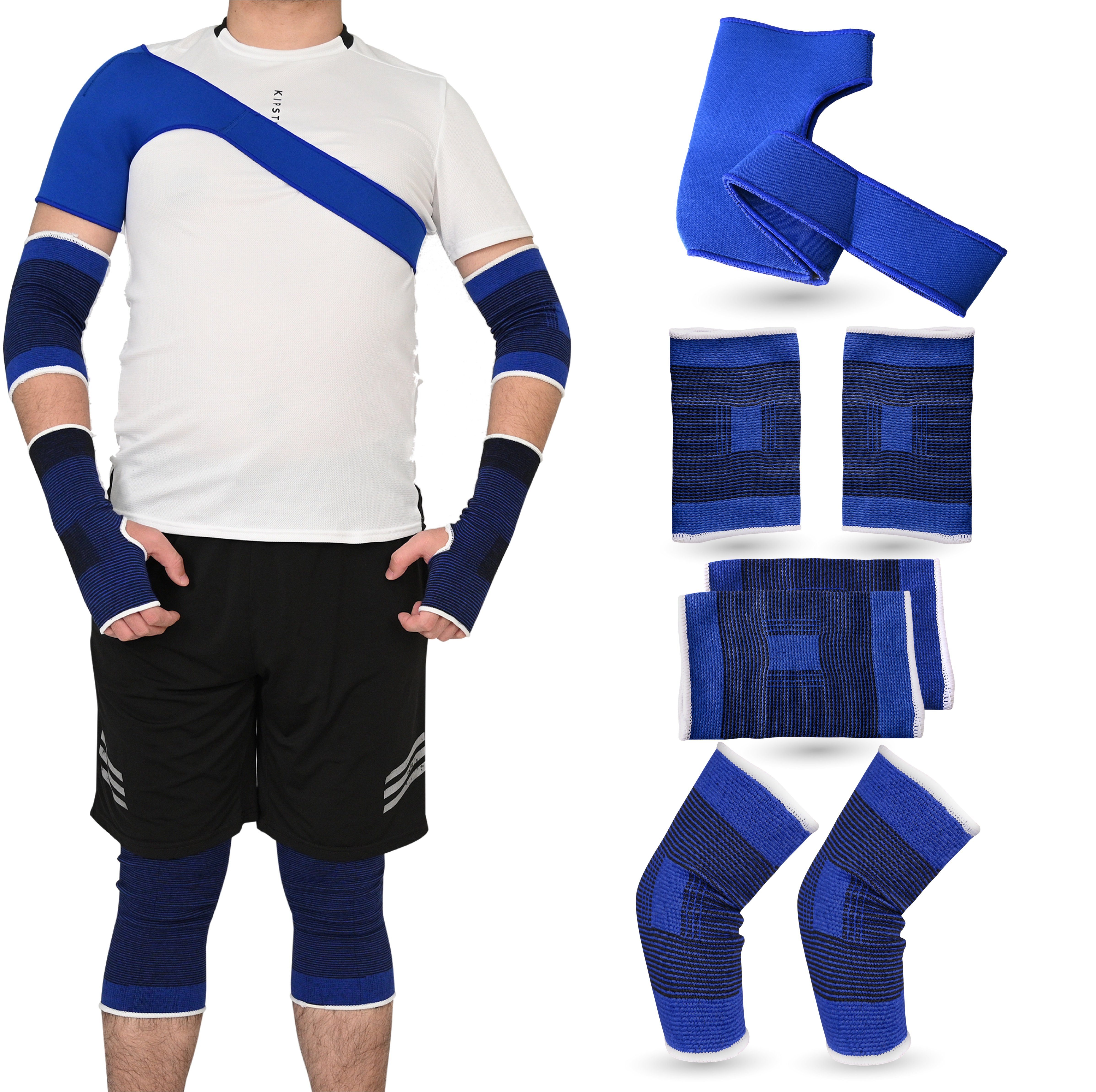 Sportyfits® Bandage Bandagen Set 7 Teilig mit Ellenbogen-, Fuß-, Schulter- und Kniebandage (7er Set, 7-tlg., 7-teilig)