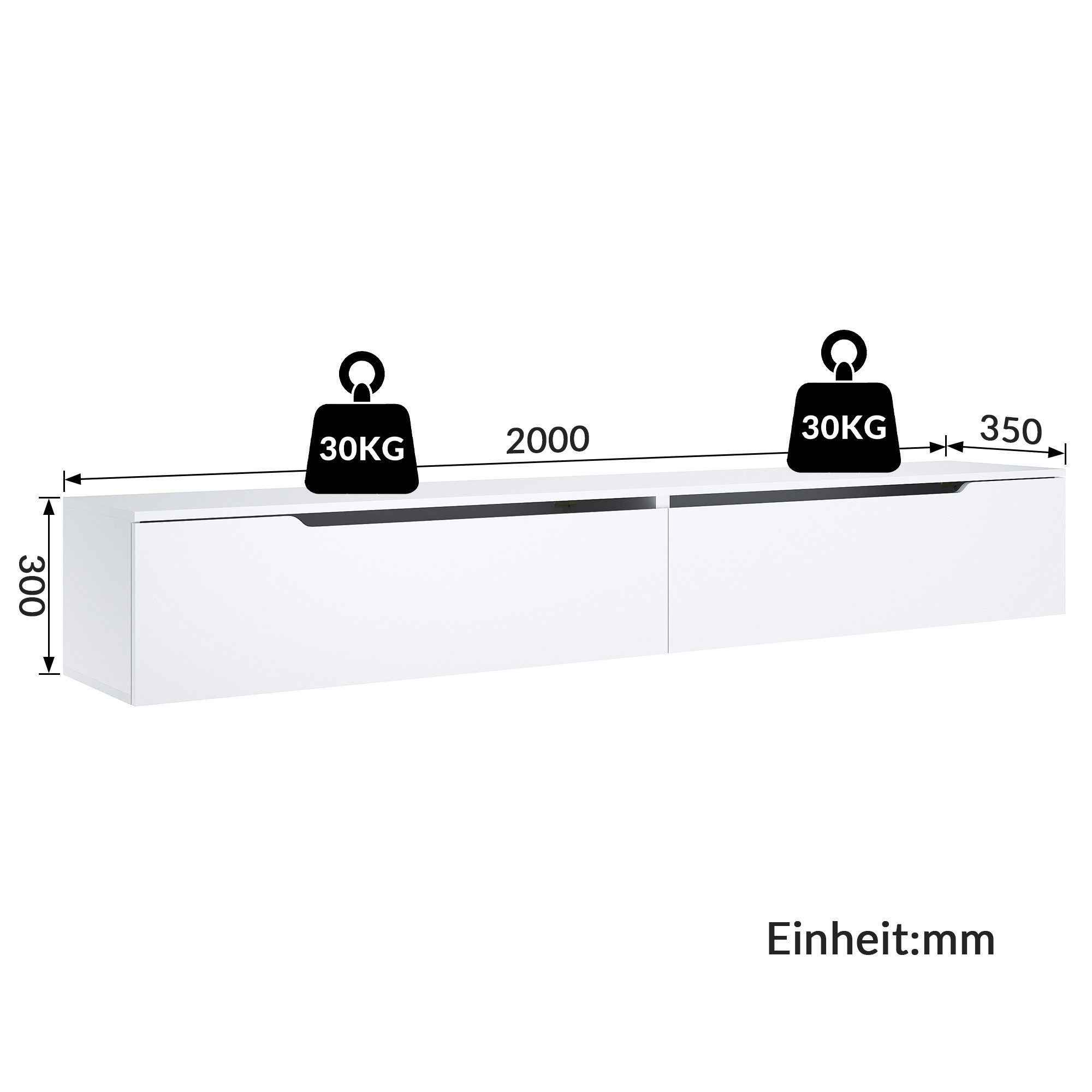 SONNI Lowboard Lowboard 200cm TV-Schrank hängend oder stehend Fernsehertisch, TV-Schränke, fernseher schrank für wohnzimmer