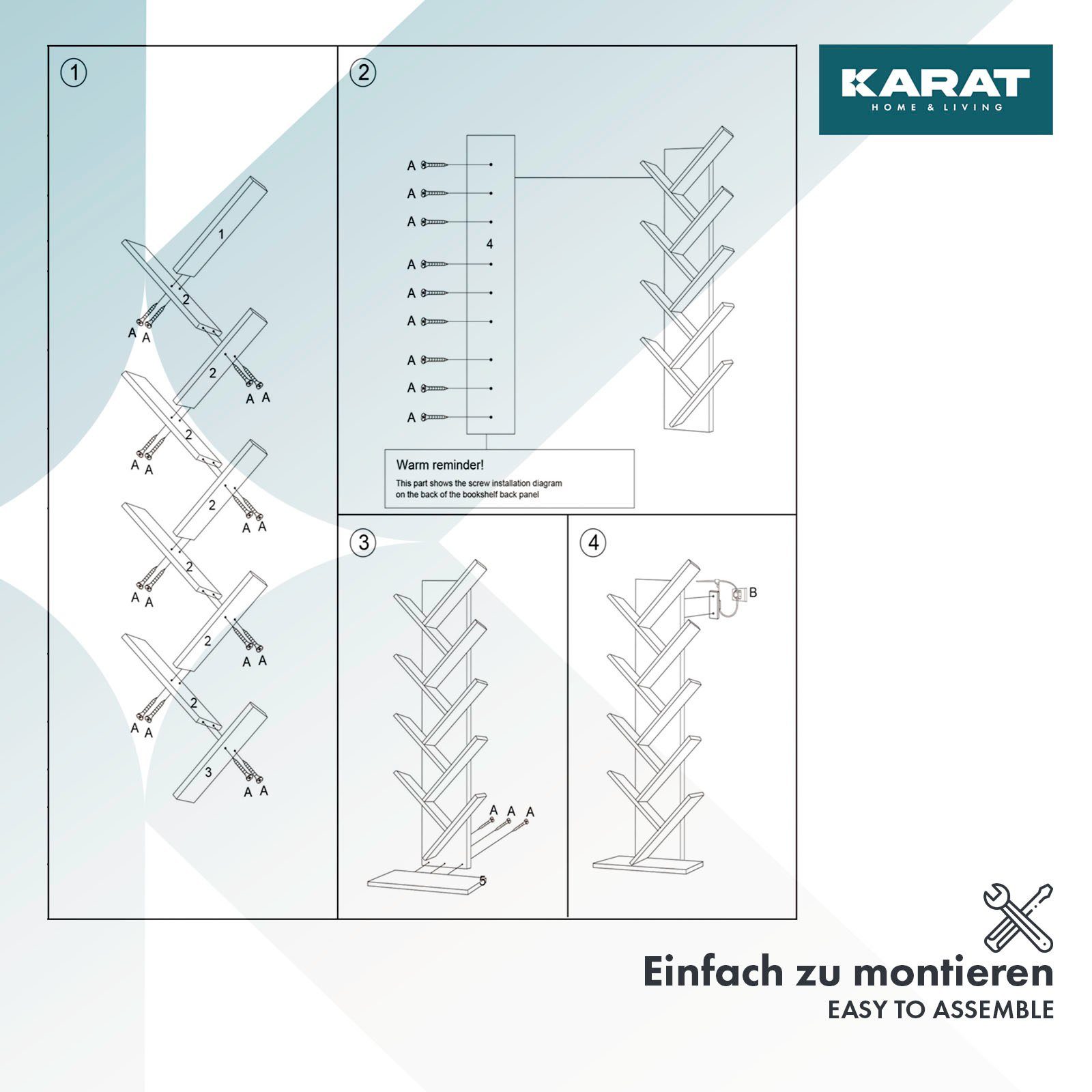 Eiche 8 Farben, Baumform verschiedenen mit Alexandria, praktische Karat Fächern, Bücherregal