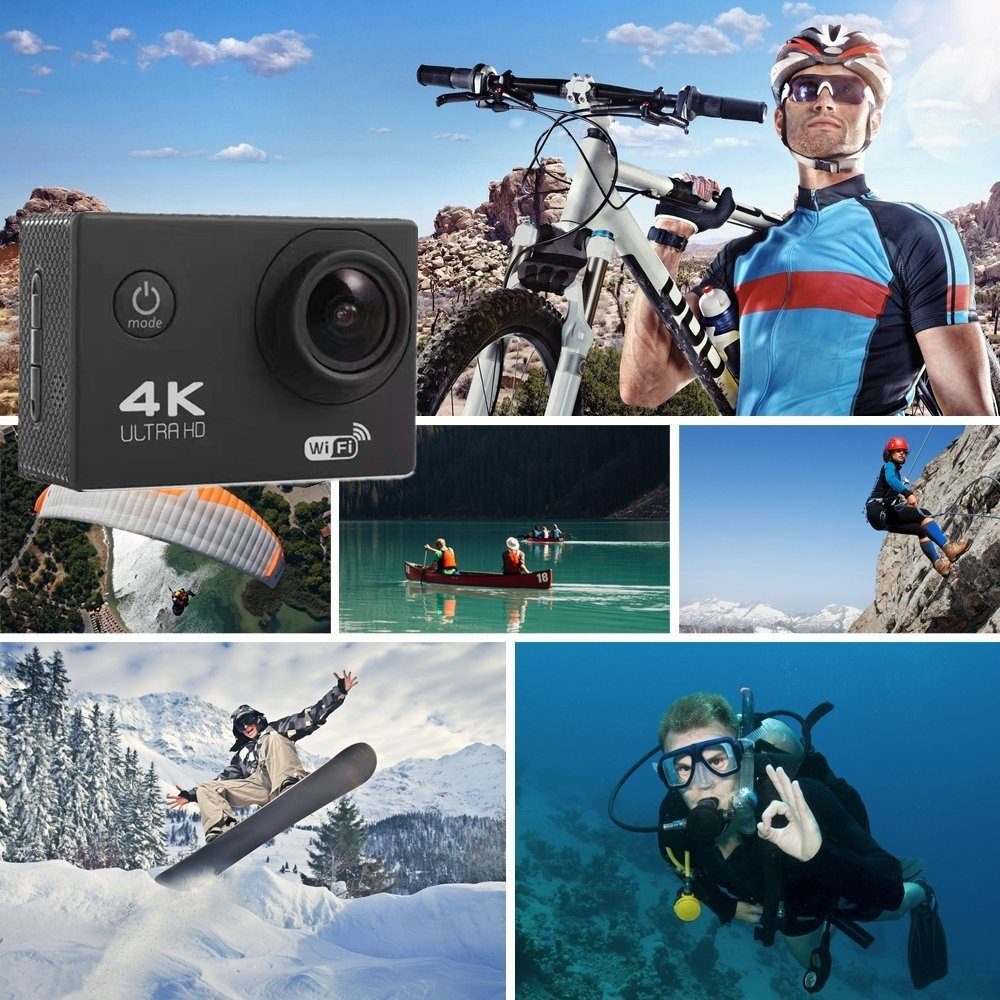 Sportkamera KIKAKO HD-Kamera Weitwinkel 170 20MP (HD, WLAN 4K WKamera, Unterwasser Videokamera (Wi-Fi)
