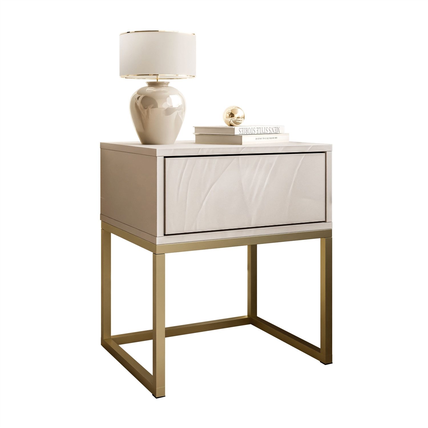 Lookway Nachttisch BLANCO Kaschmir auf Gestell – Moderner Nachtschrank fürs Schlafzimmer (1x Nachttisch), 45x52x37 cm
