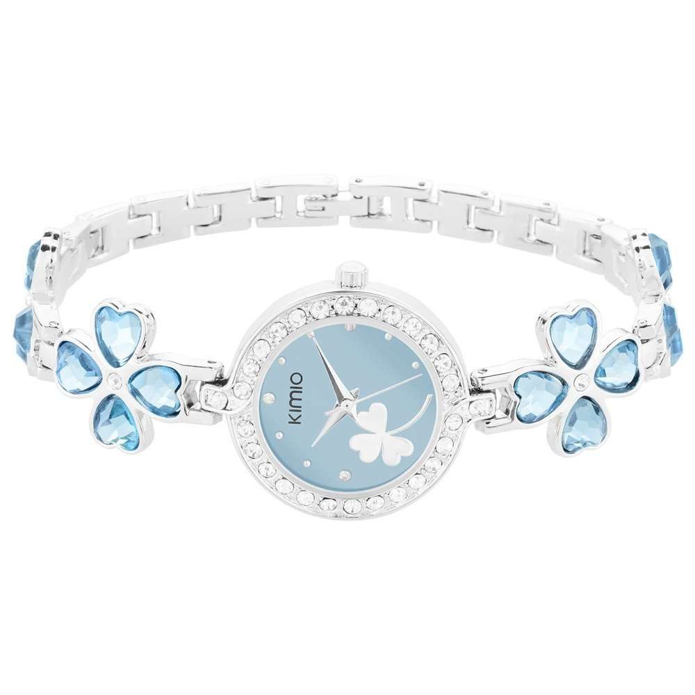 Taffstyle Quarzuhr Damen Armbanduhr mit Kristallen und Glücksbringer Kleeblatt, (Elegante Damen Uhr mit Kleeblatt Design und Metallarmband - Geschenkidee)