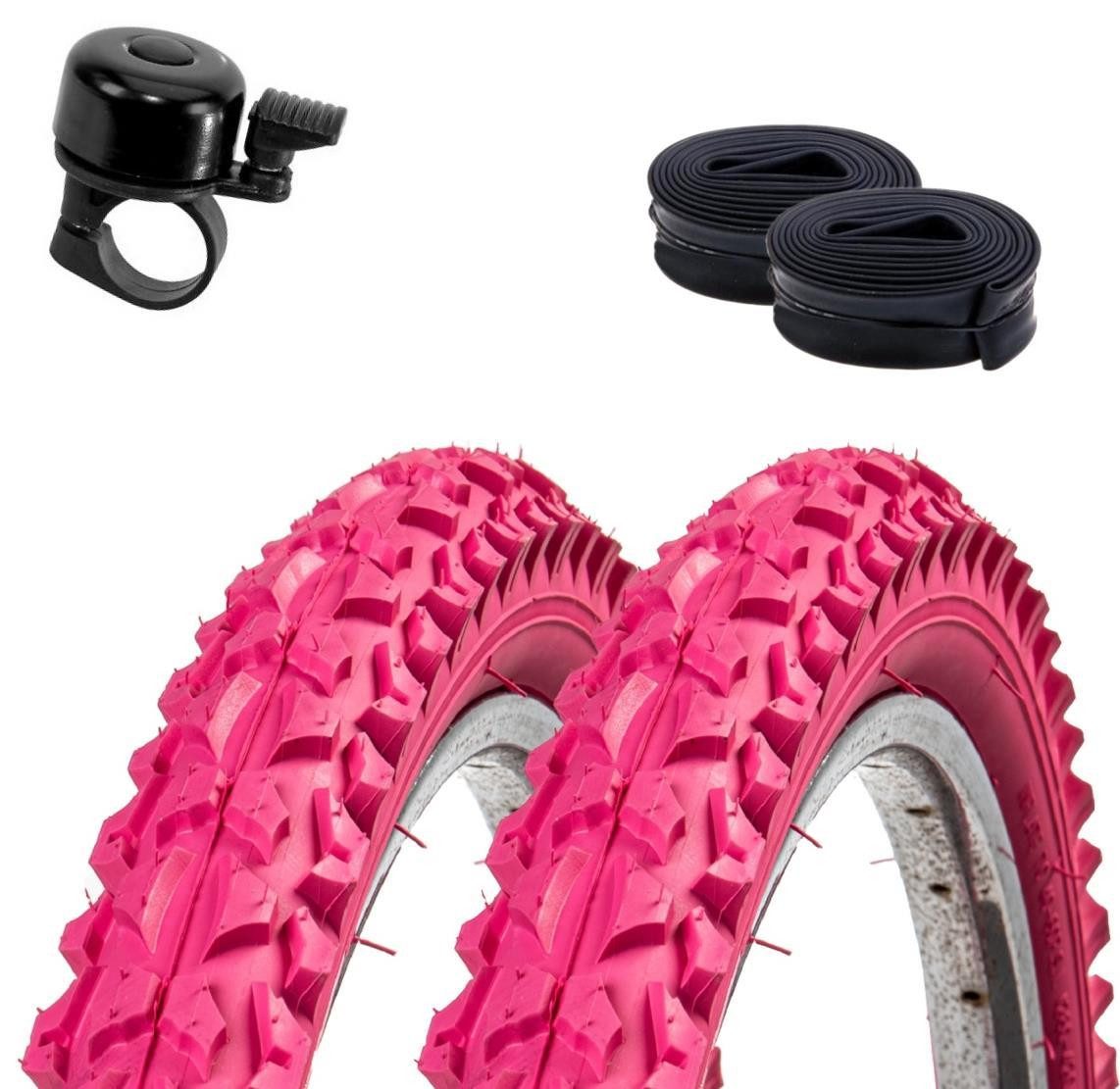 maxxi4you Fahrradreifen 2 x Roverstone 24 x 2,125 (57-507) Rosa + 2 DV inkl. Fahrradklingel