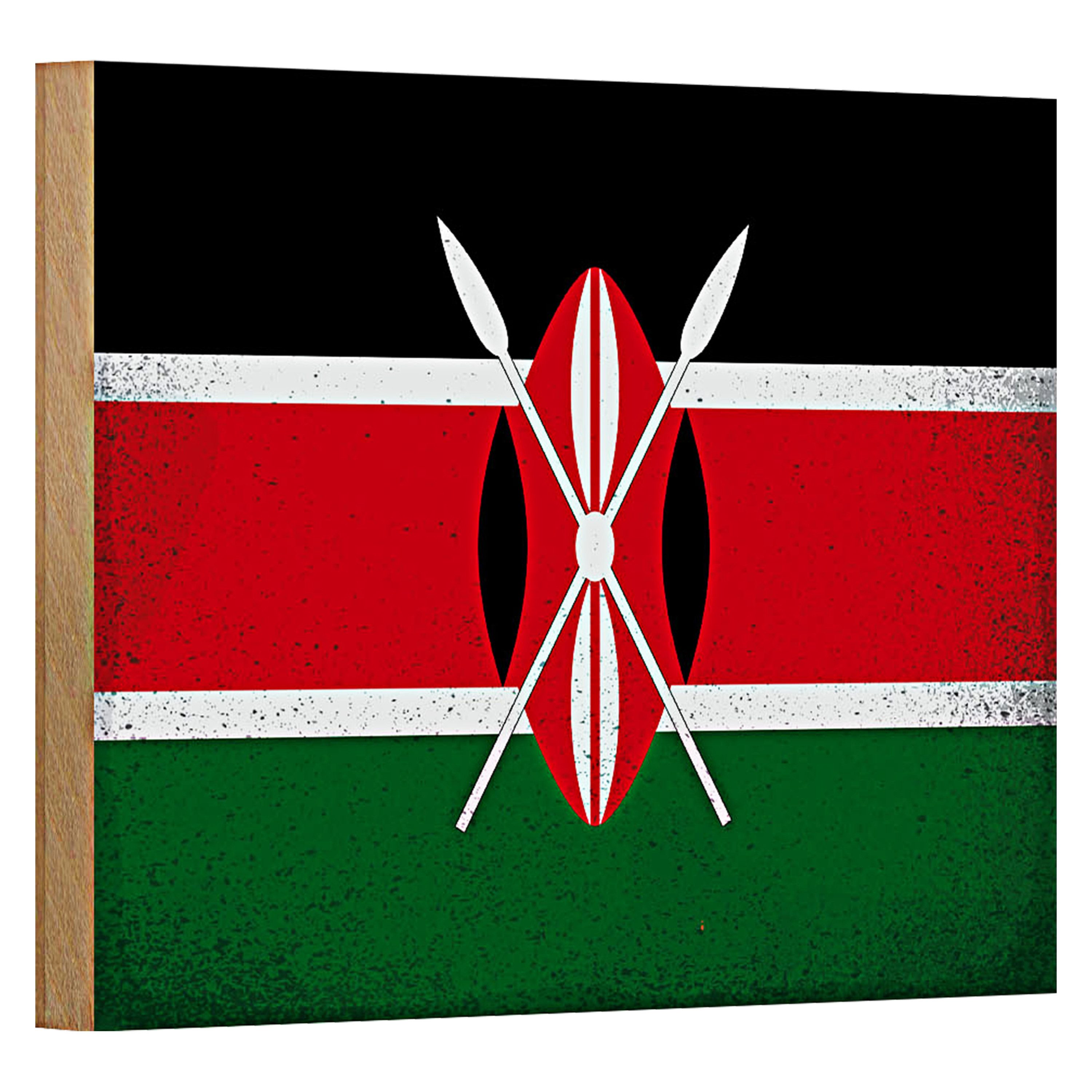 Roomando Holzbild Flagge Kenia 18x12cm Flag of Kenya Vintage