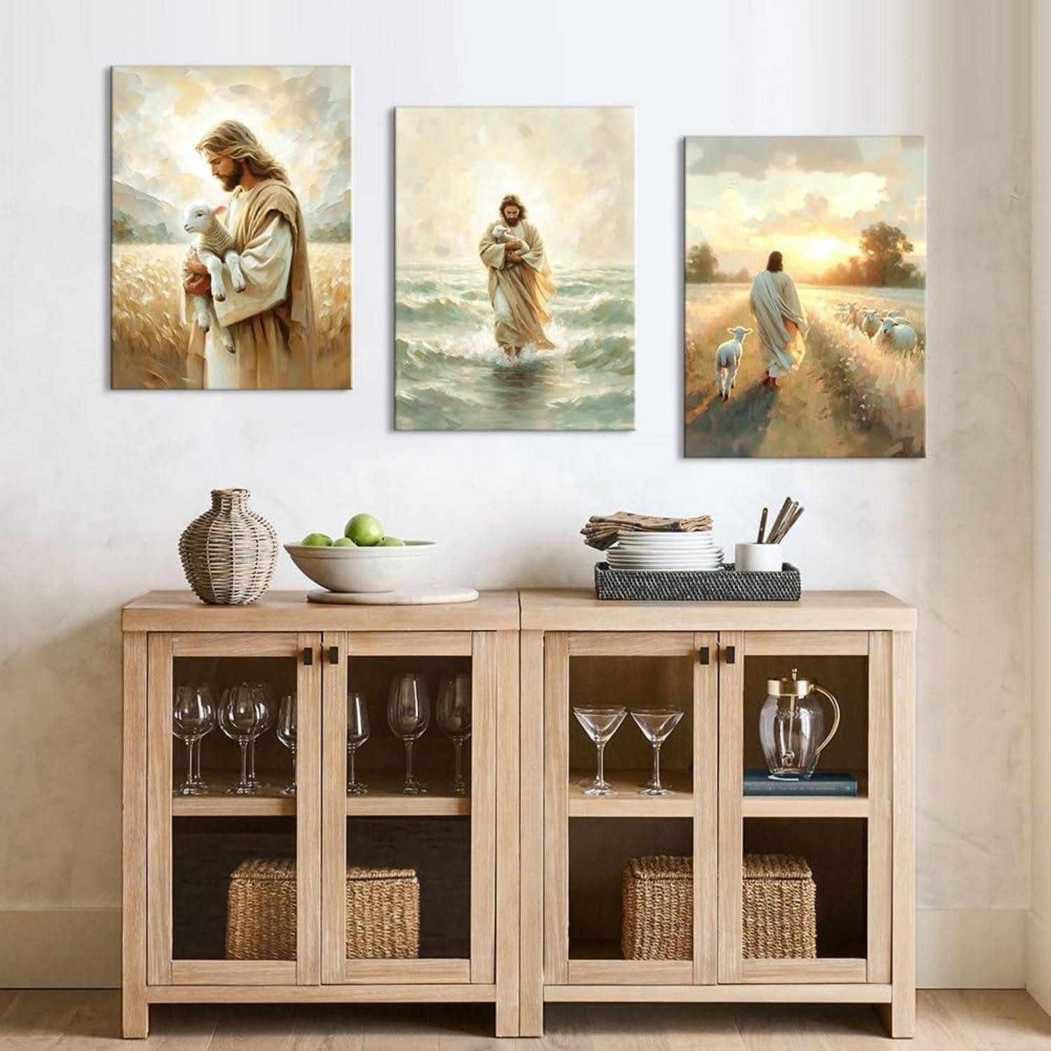 LuxusKollektion Mehrteilige Bilder Leinwandbilder 3 Teilig Jesus Lamm Jesus bewacht das Lamm 30x40cm, (1 St) – Bild 4 von 5