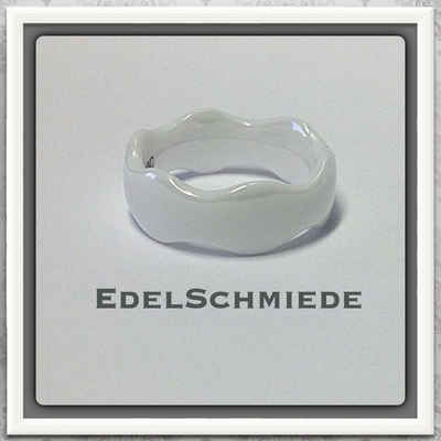 Edelschmiede925 Fingerring Keramikring weiß mit gewelltem Rand - Trauring