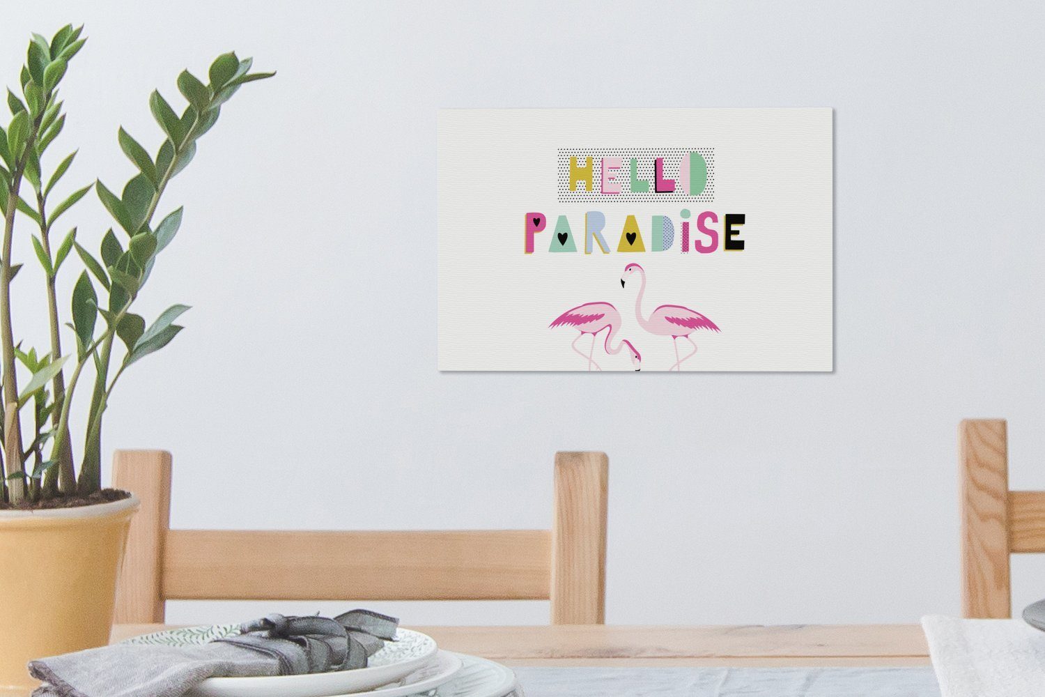OneMillionCanvasses® Leinwandbild Flamingo - Rosa (1 Aufhängefertig, Weiß, Wanddeko, 30x20 Leinwandbilder, Wandbild cm - St)
