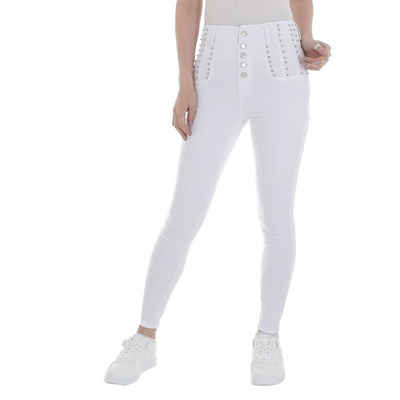 Ital-Design Skinny-fit-Jeans Damen Freizeit Strass Stretch High Waist Jeans in Weiß