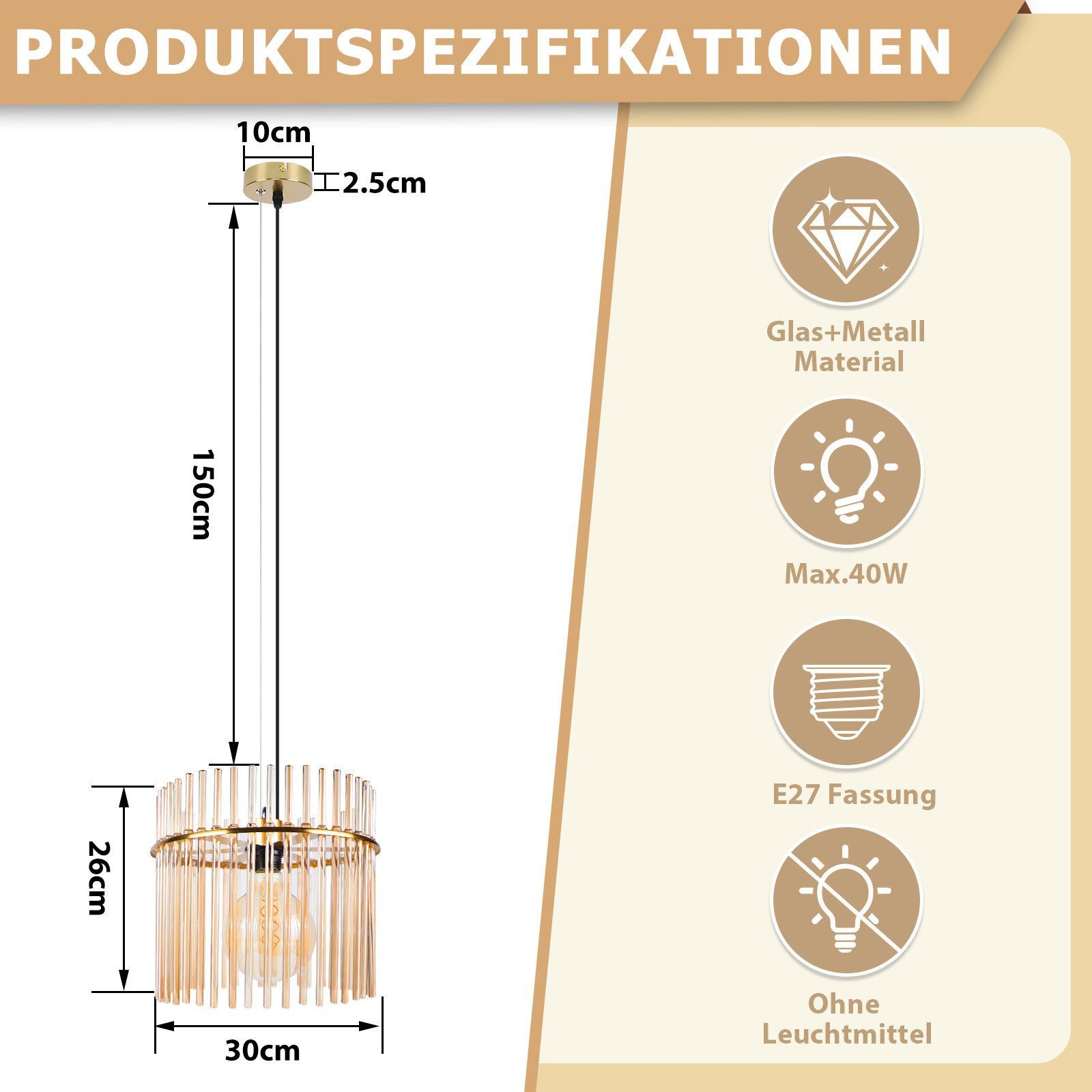 Nettlife Pendelleuchte Esstisch 1/2/3/5 Flammig Modern Schwarz/Gold Ø 60cm E27, ohne Leuchtmittel, Esstischlampe für Wohnzimmer Küche